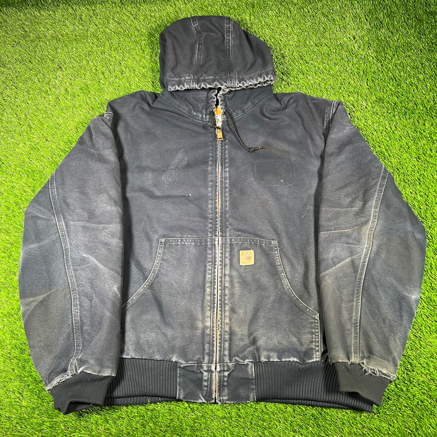 Y2K Carhartt Navy Hoodied Work Wear Jacket Size XXL USED v16906