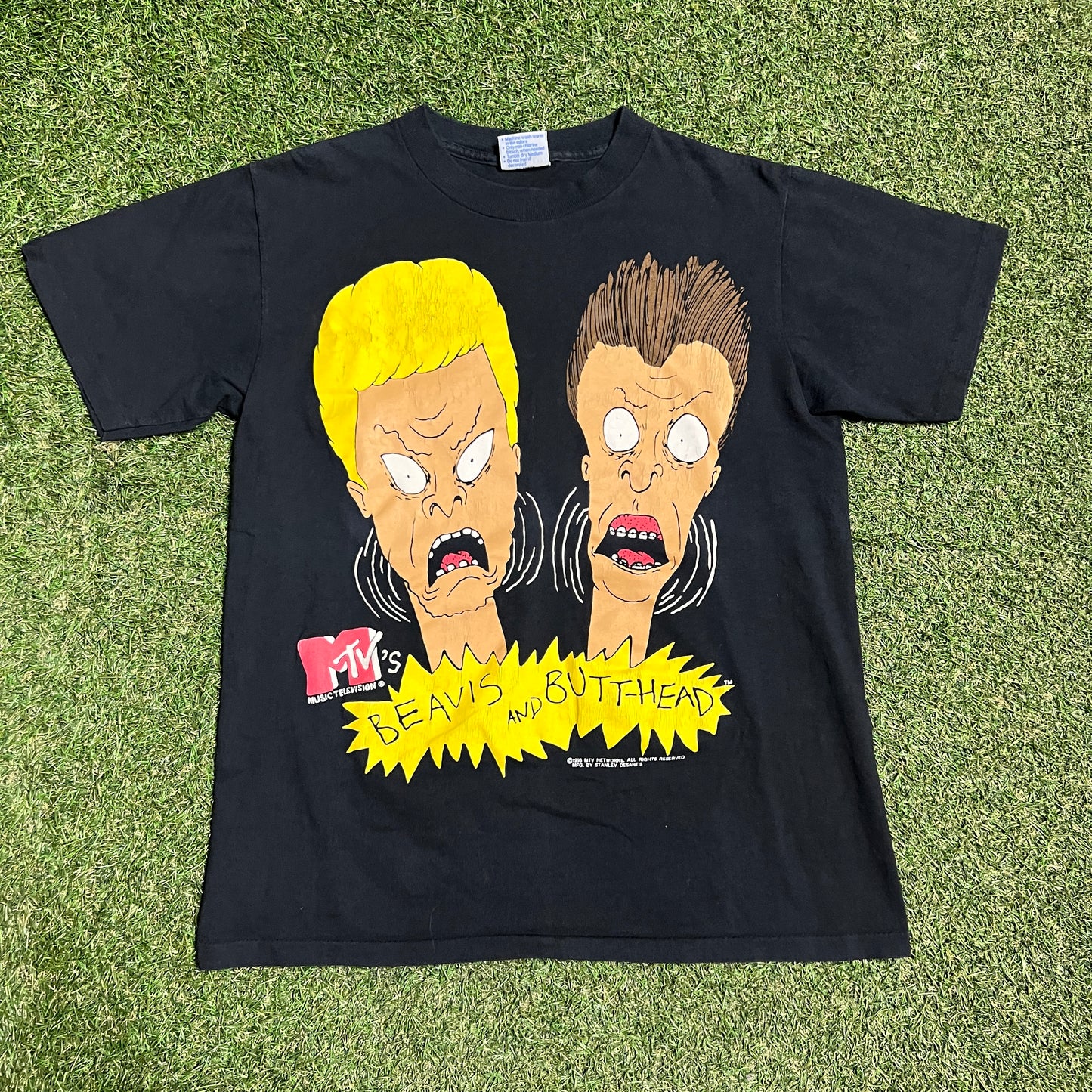 1993 Beavis and Butthead "Screaming" Black Tee Size Medium USED v16286