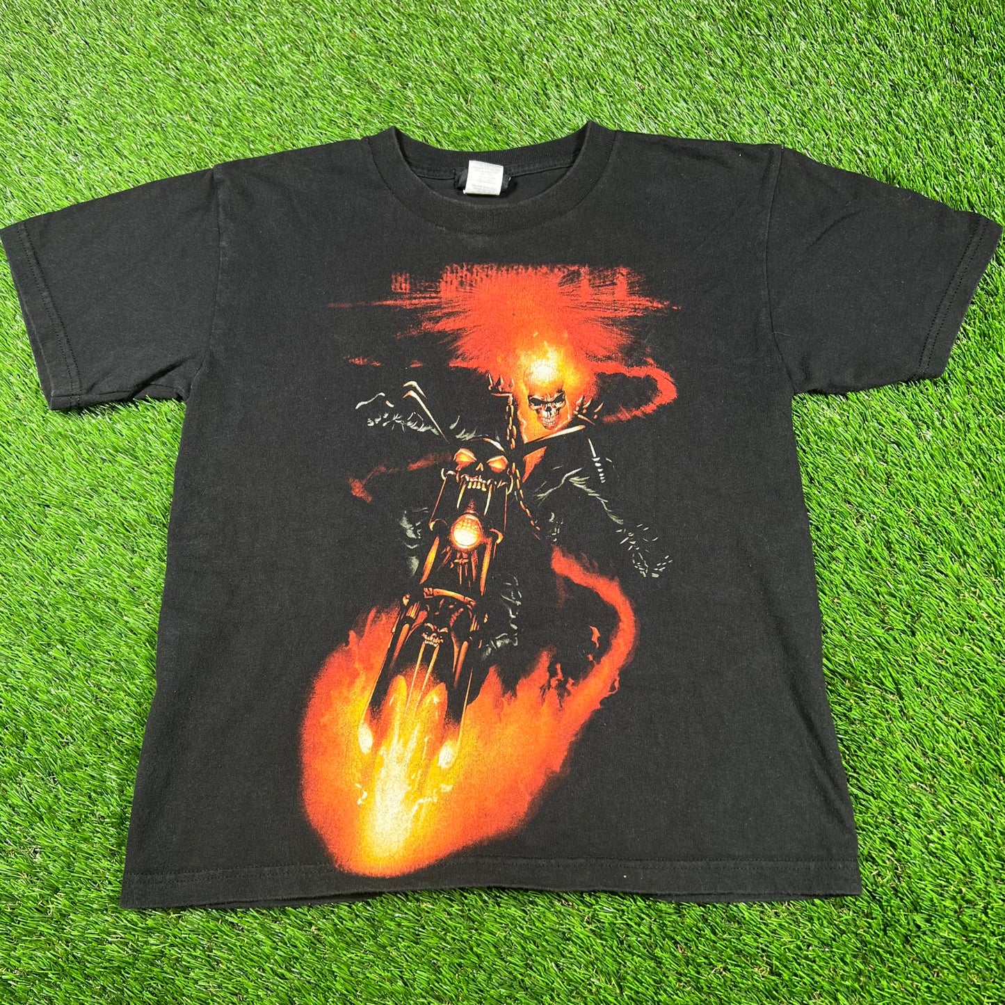 Y2K Marvel Ghostrider Black Tee Size Small USED v16878