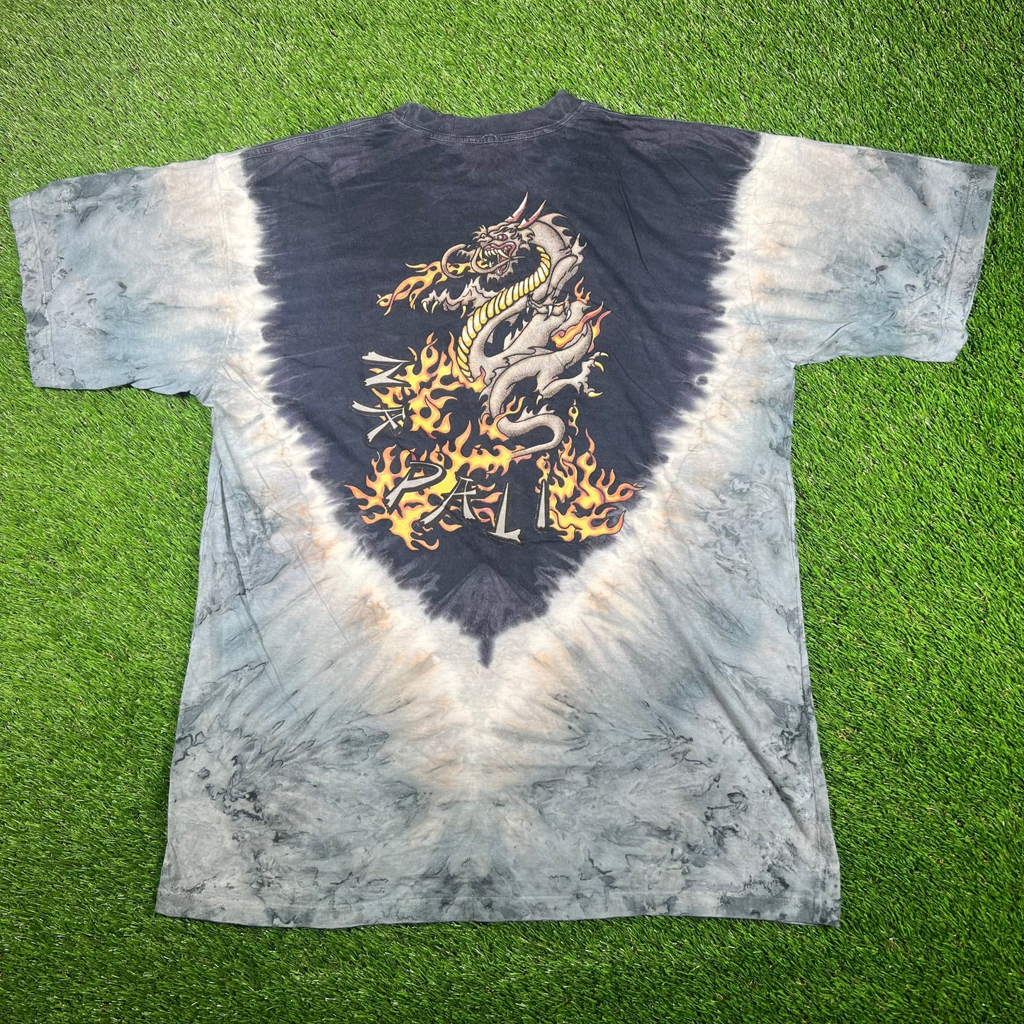 Y2K Na Pali Tie Dye Dragon Back Hit Blue Tee Size XL USED v17089