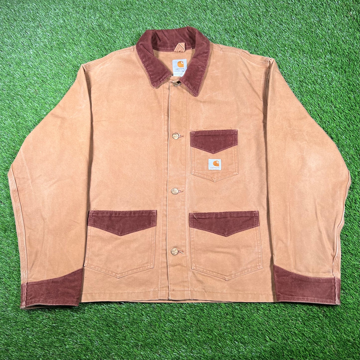Y2K Carhartt Brown Tan Light Jacket Brown Collar Size XL USED v17068