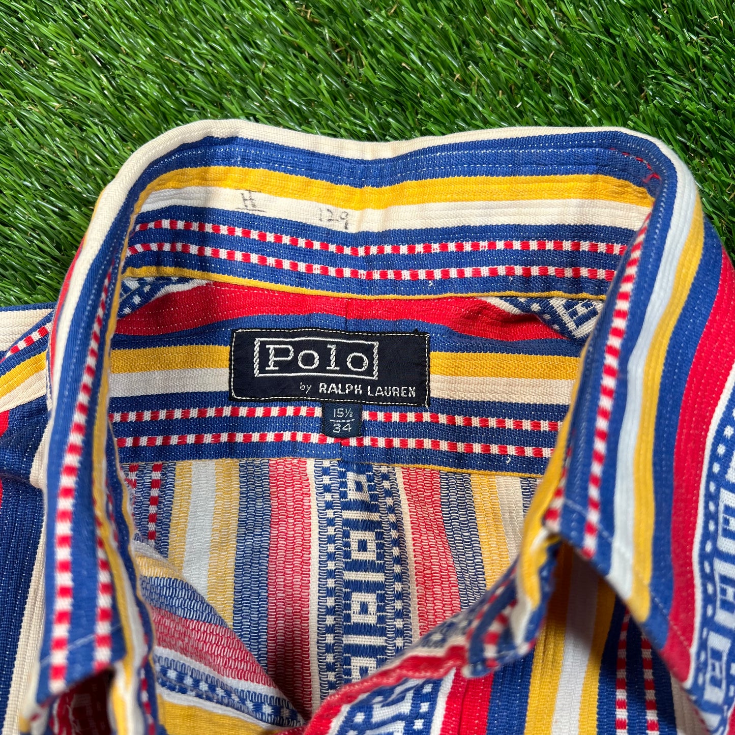 Y2K Polo Ralph Lauren Multicolor Stripped Polo Shirt Size Large USED v18833