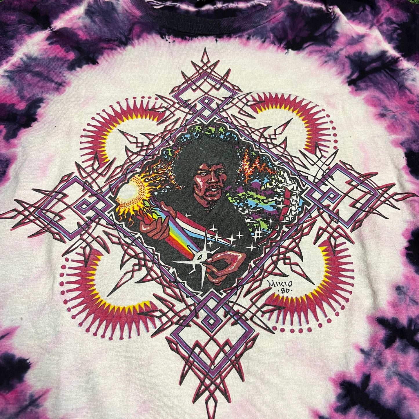 1986 Jimi Hendrix Mikio Kennedy Purple Tie Dye Tee Size Large USED v16050