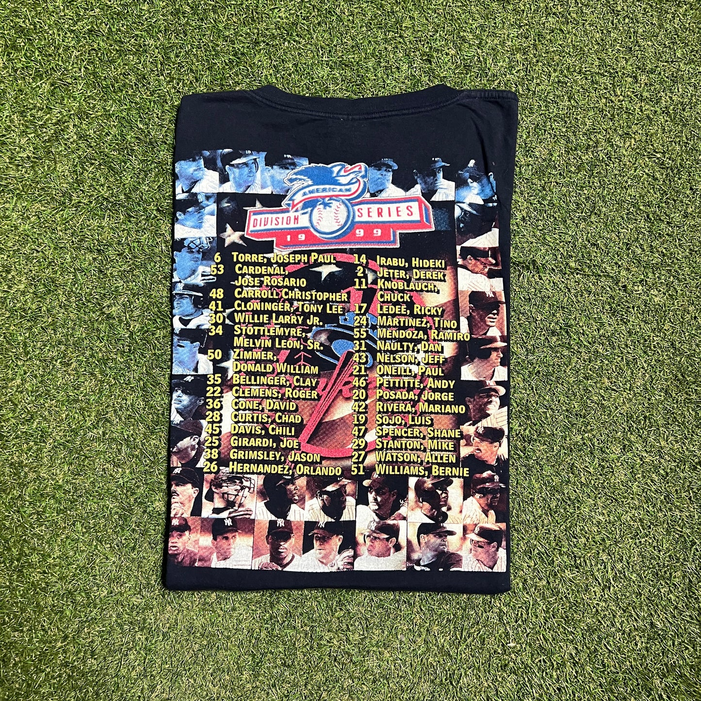 1999 American Division Series 3 Players Roster on Back Navy Tee Size XL USED v16275