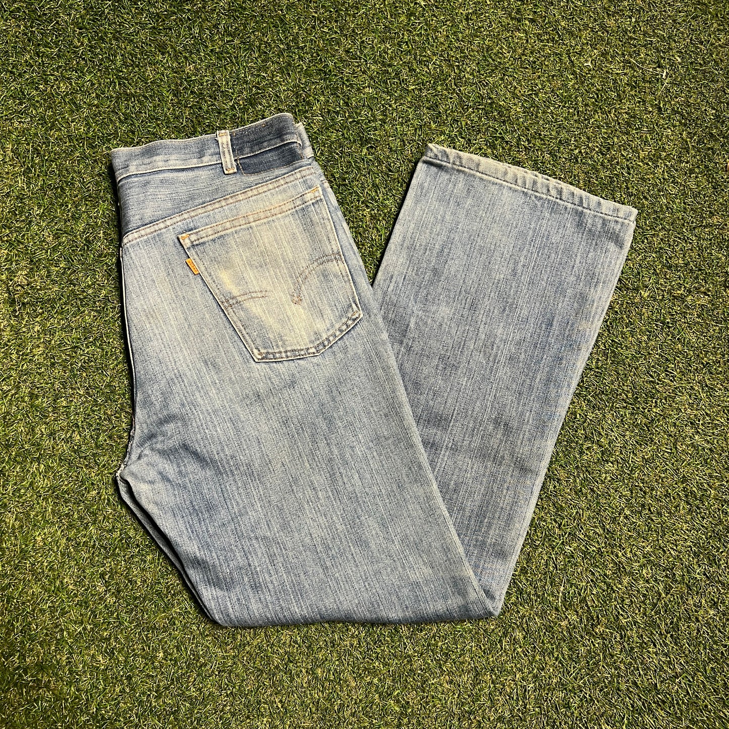 Levis 70s Big E Orange Tab Blue Jeans Size 34x29 USED v15891