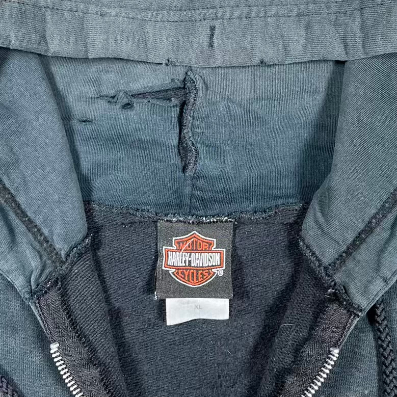 2007 Harley Davidson House of Harley Skull Miwaukee Black Zip Up Hoodie Size XL USED v20141