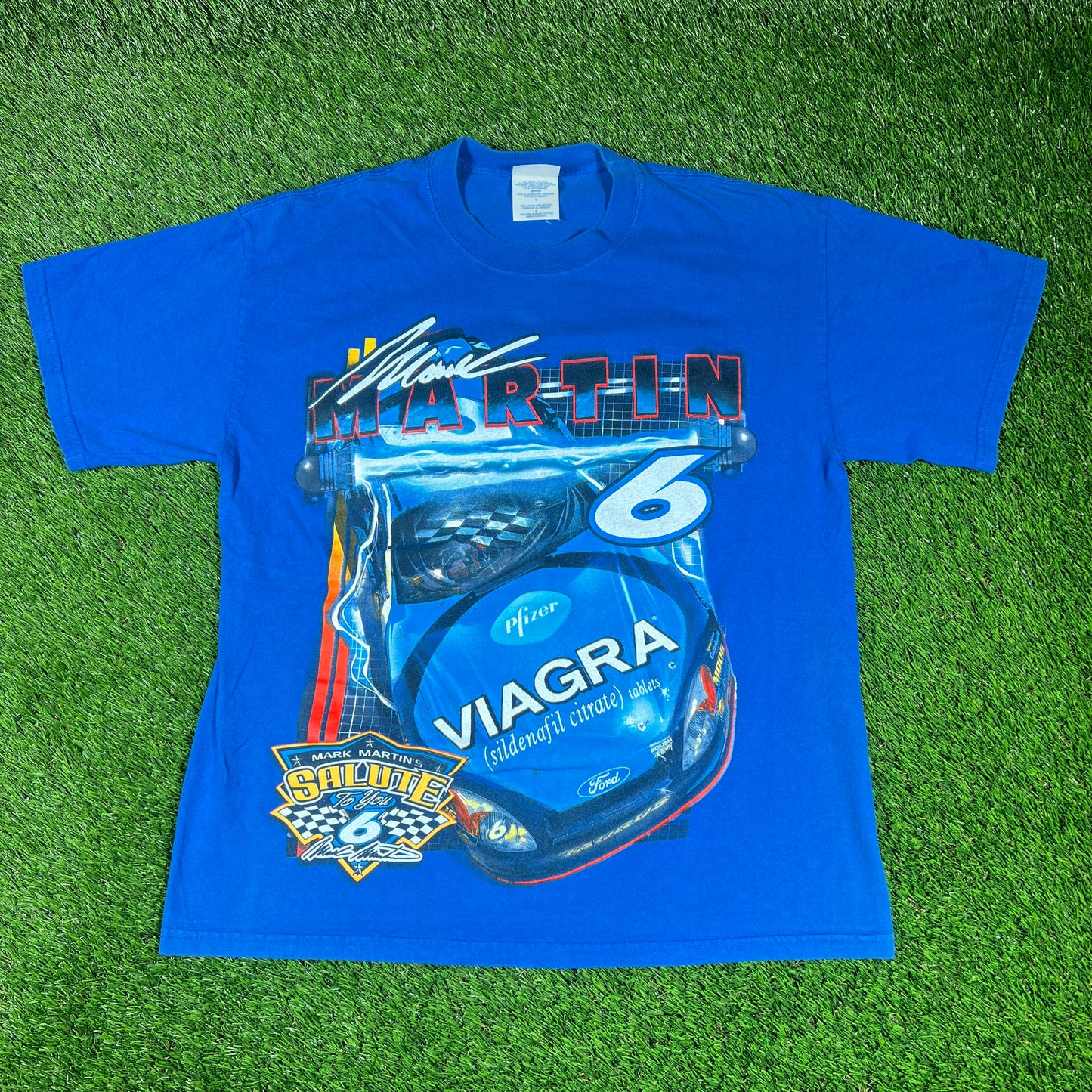 Y2K Mark Martin Vigra Blue Racing Tee Size Large USED v16718