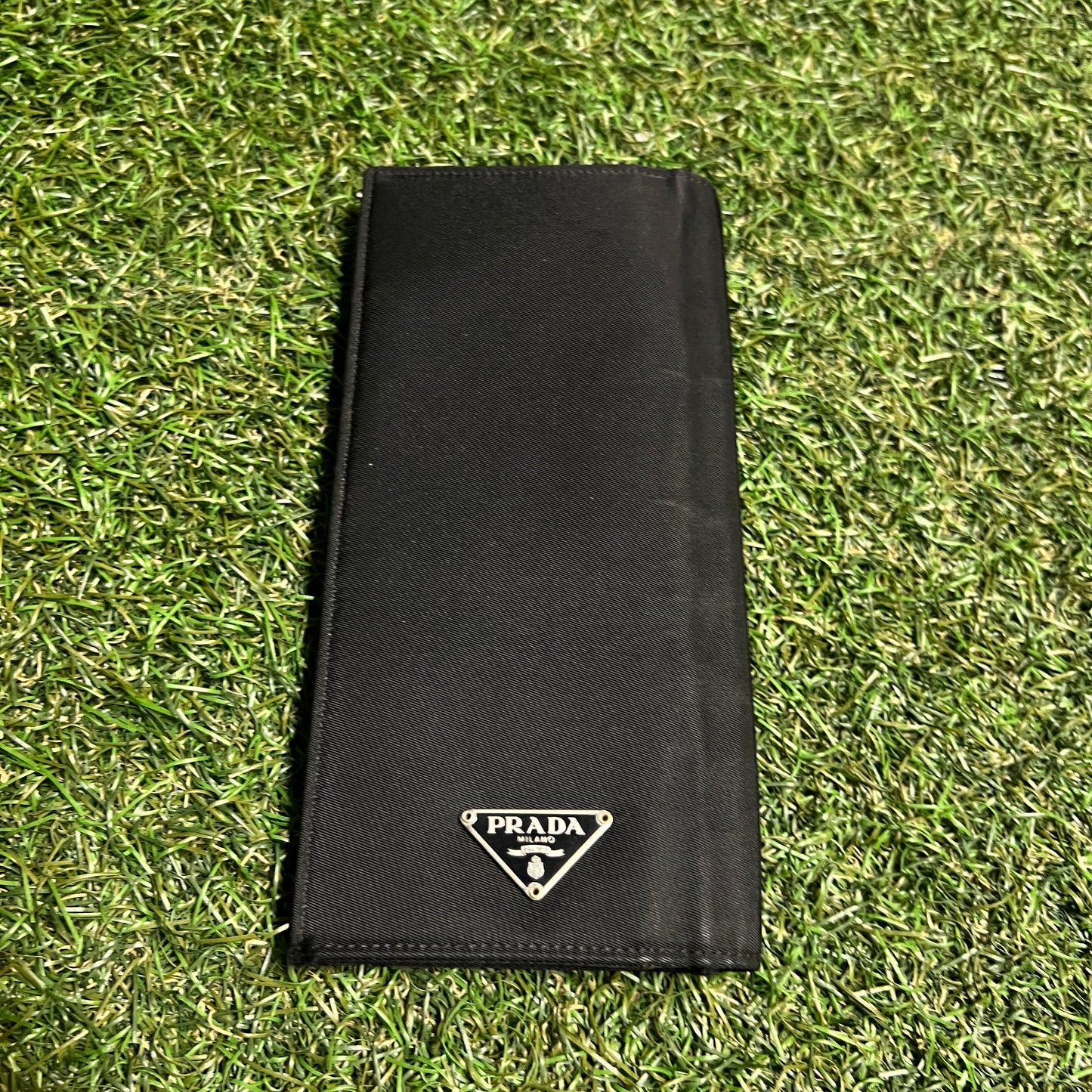 1990s Prada Saffiano Checkbook Black Wallet USED x14079