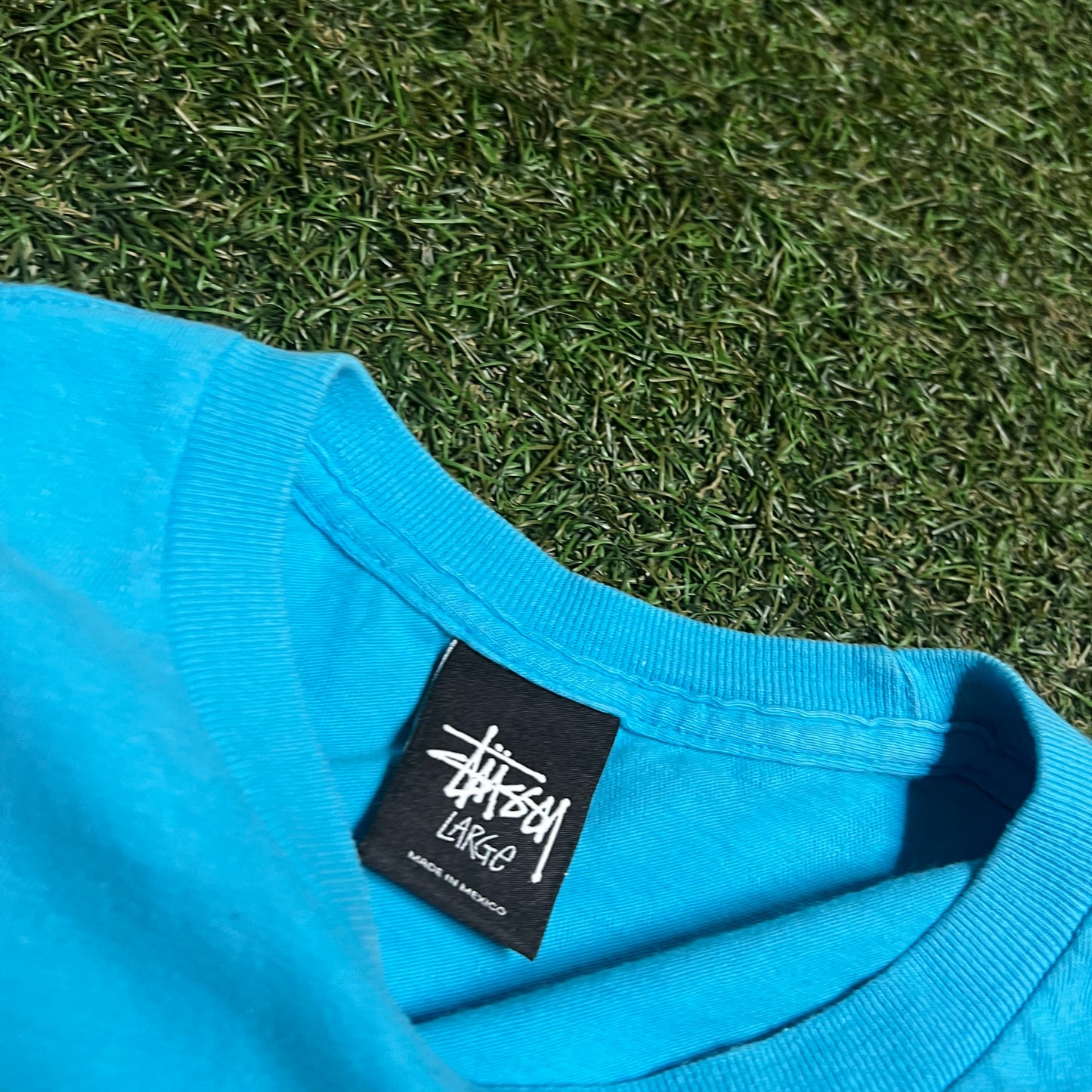 Stussy Center Logo Blue Tee Size Large USED x13307
