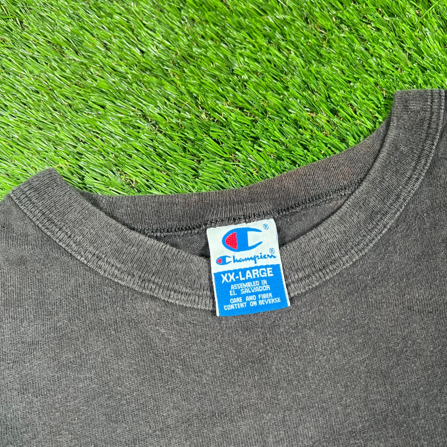 Y2K Champion Left corner Logo Black Tee Size XXL USED V16544