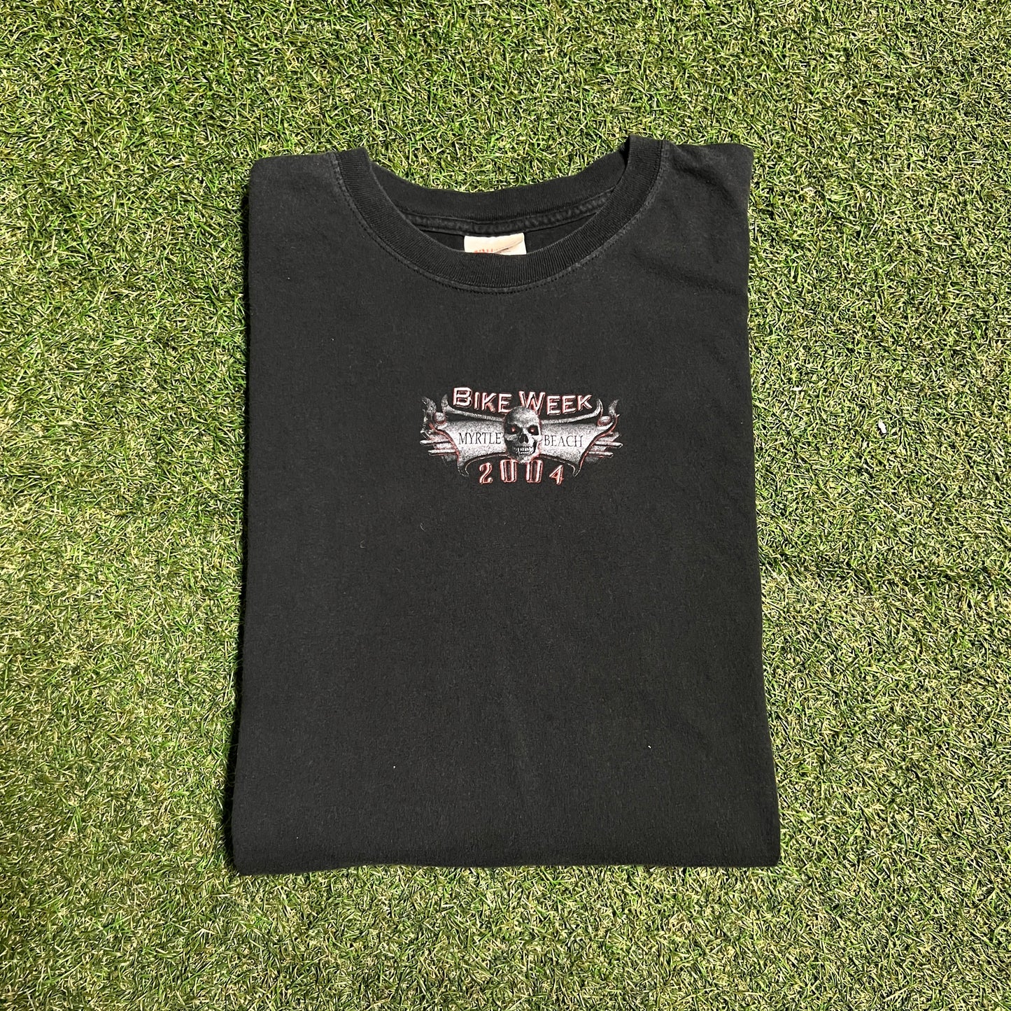 2004 Bike Week Myrtle Beach Skull & Flames Black Tee Size XL USED v16279