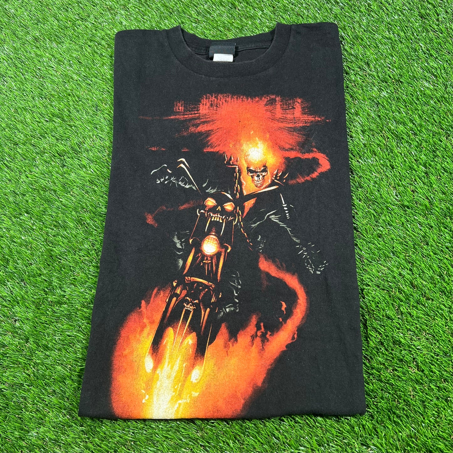 Y2K Marvel Ghostrider Black Tee Size Small USED v16878