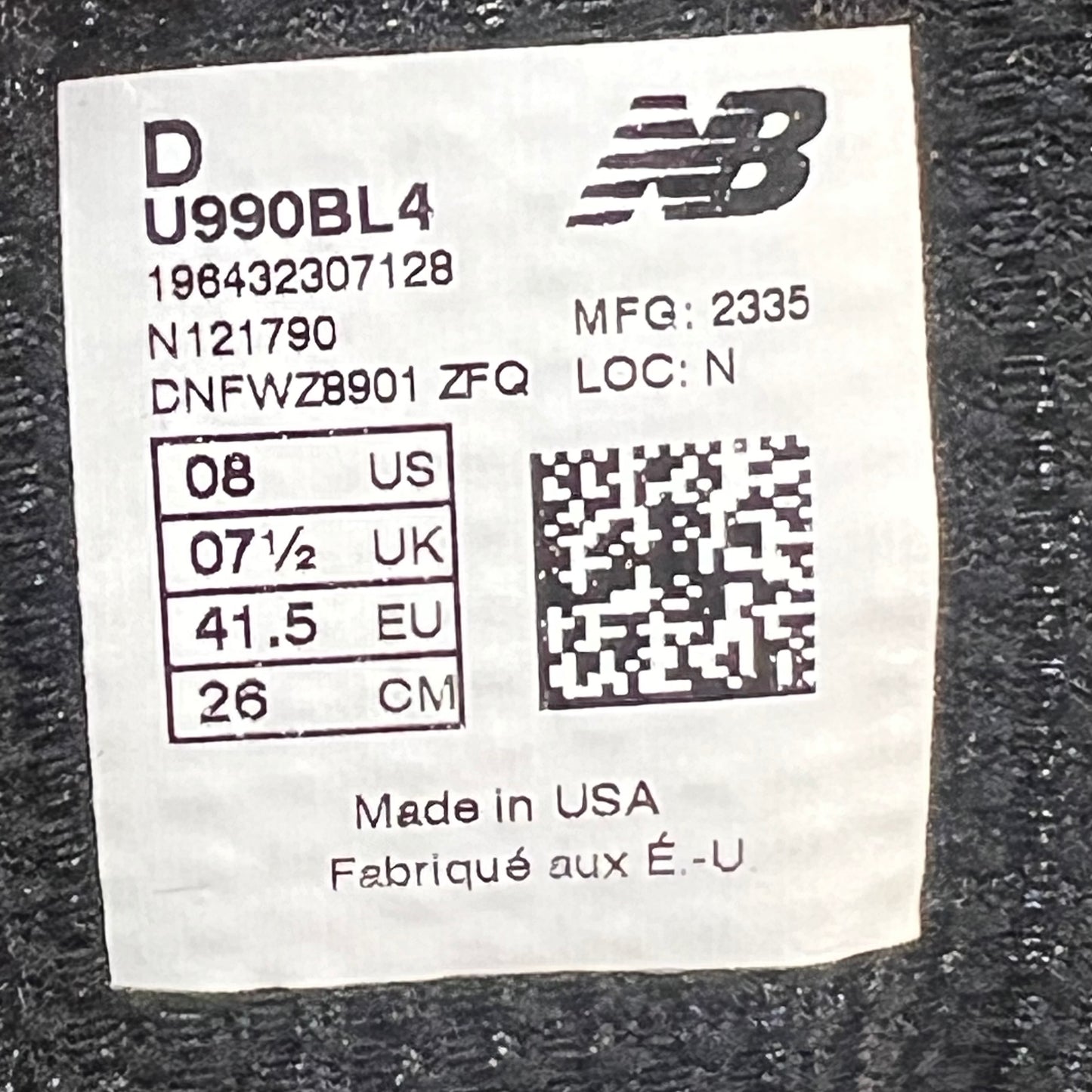 New Balance 990v4 Miusa Black Silver Size 8 NEW s14819