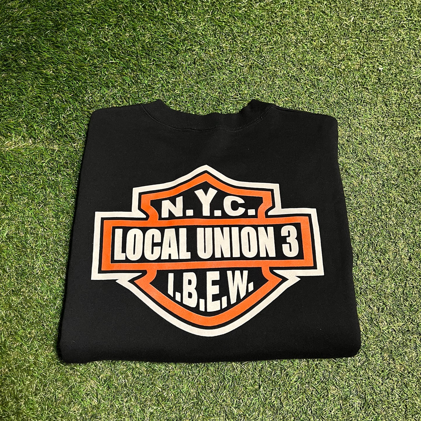 Y2K Local Union 3 NYC Harley Logo Black Crewneck Size XL USED v16470