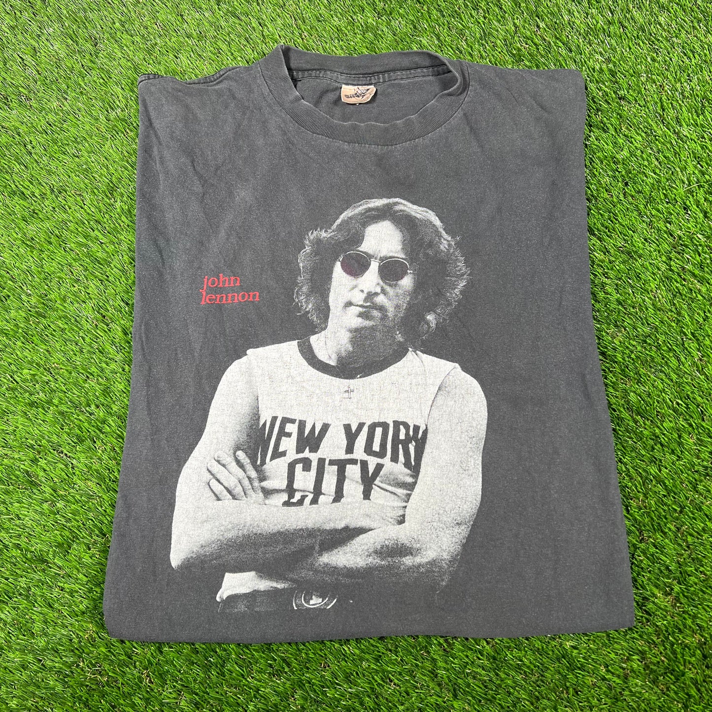 1996 John Lennon Imagine Portrait Washed Black Tee Size XL USED v16894