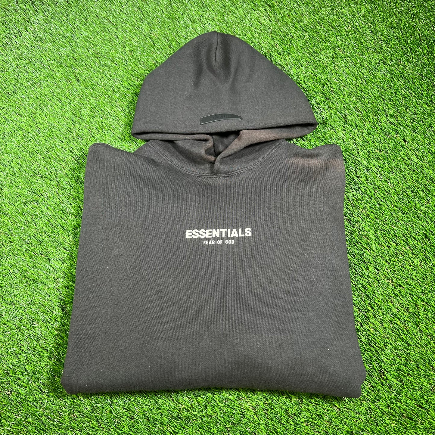 Fear of God FOG Essentials Bleached Black Hoodie Size Medium USED x14297