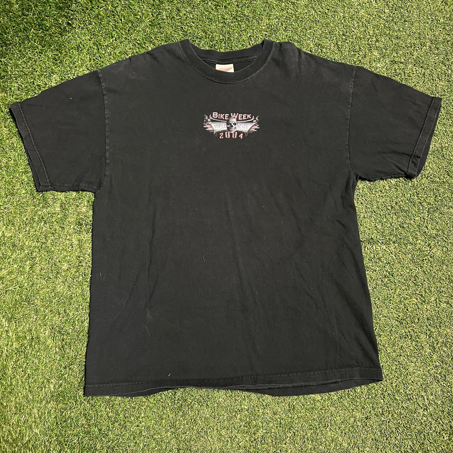 2004 Bike Week Myrtle Beach Skull & Flames Black Tee Size XL USED v16279