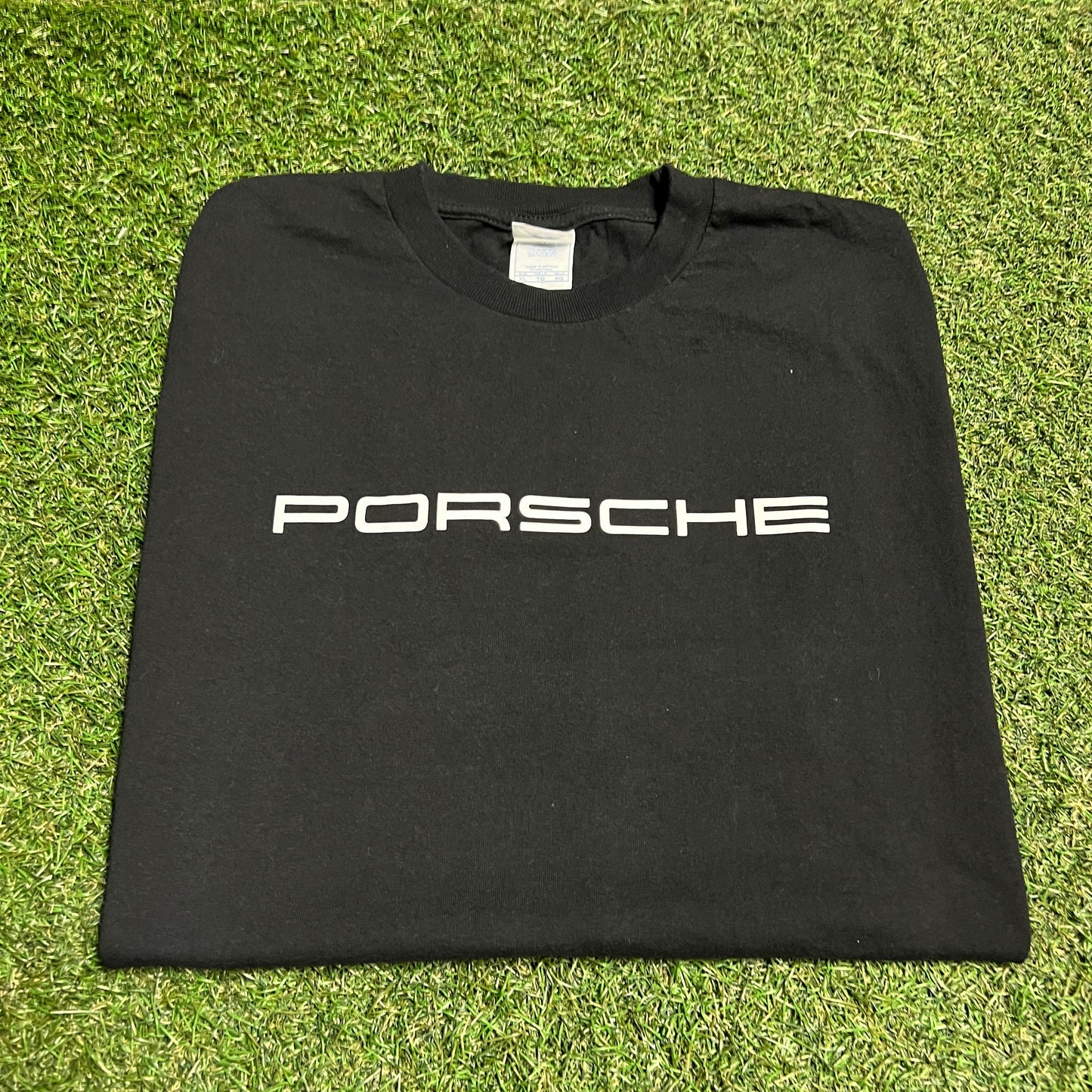 Y2K Porsche Black Logo Tee Size XL USED v16352
