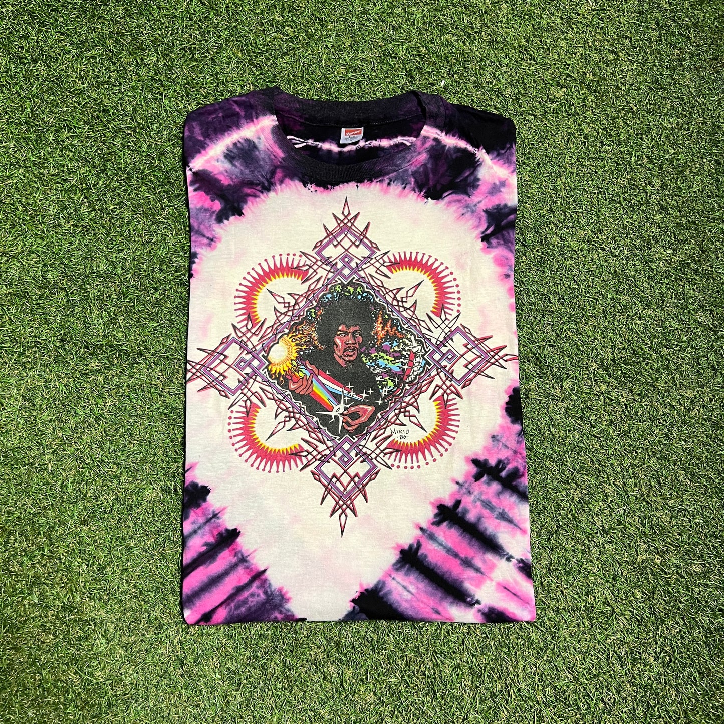 1986 Jimi Hendrix Mikio Kennedy Purple Tie Dye Tee Size Large USED v16050