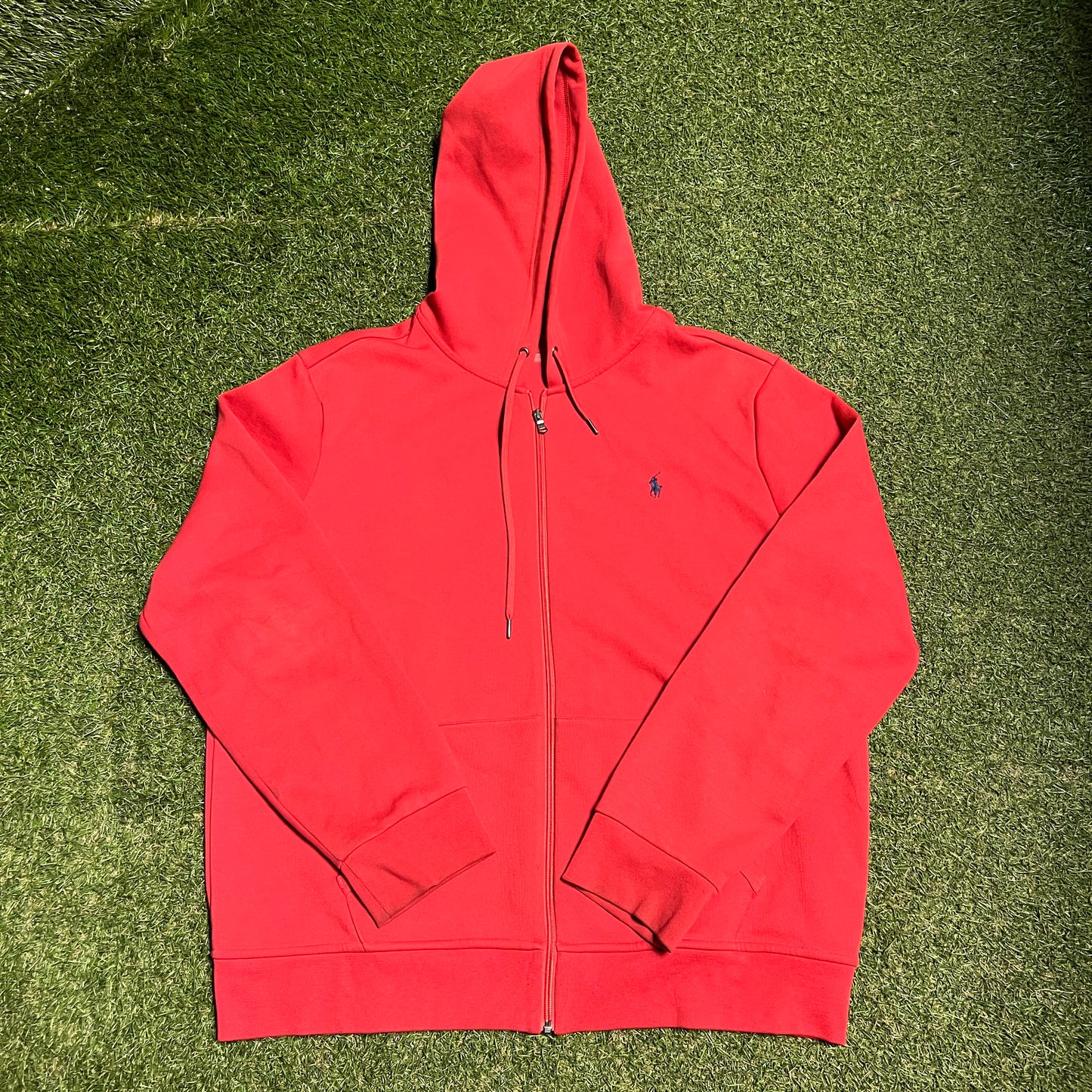 Polo Ralph Lauren Classic Red Hoodie Blue Logo Size XL USED v16330