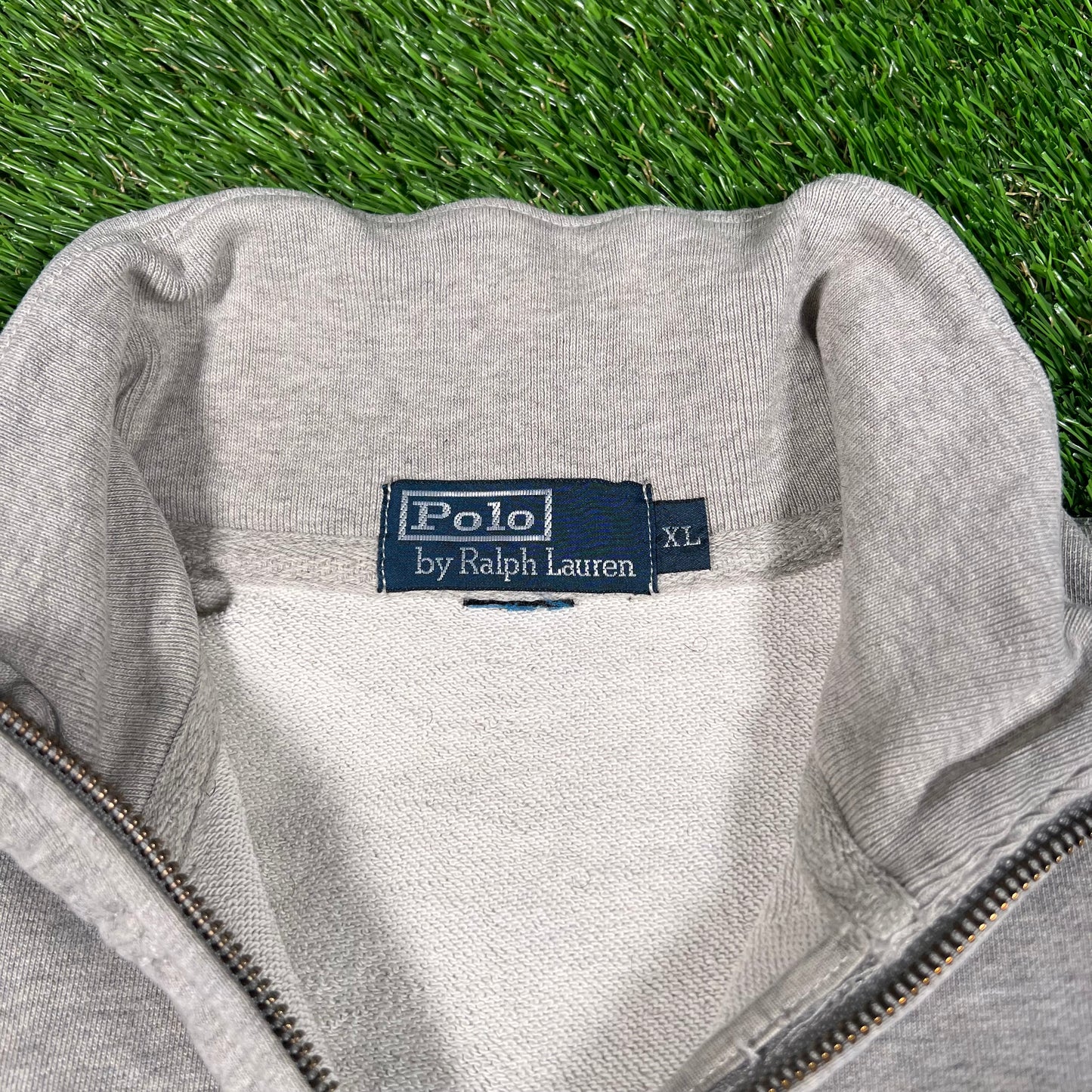 Y2K Polo Ralph Lauren Flag Sleeve Grey Half Zip Size XL USED v18113