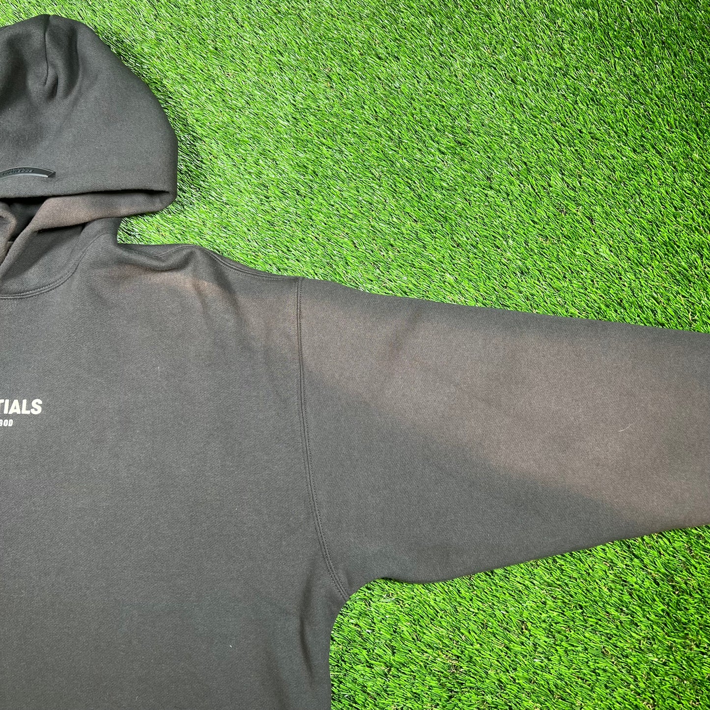 Fear of God FOG Essentials Bleached Black Hoodie Size Medium USED x14297