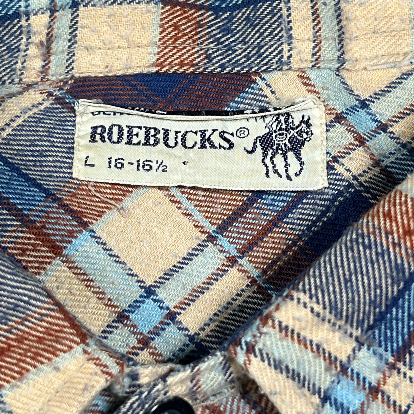 1980s Genuine Roebucks Button Up Blue/Tan Flannel Size Large USED v16532