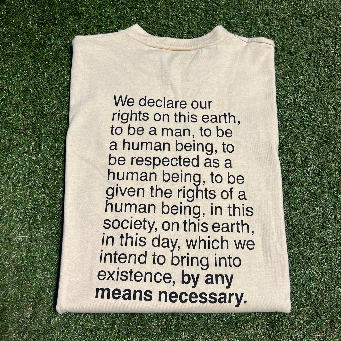 1990s Malcolm X Glitter Font Cream Tee Size Large USED v16402