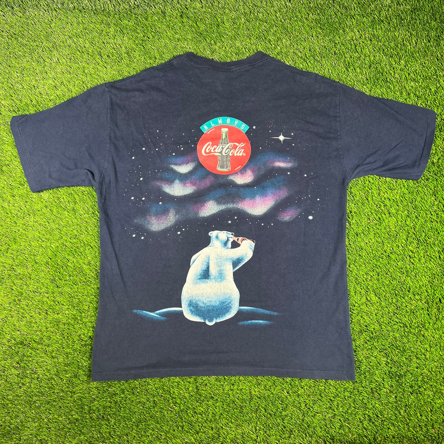 1994 Coca Cola Polar Bears Navy Blue Tee Size XL USED v16595
