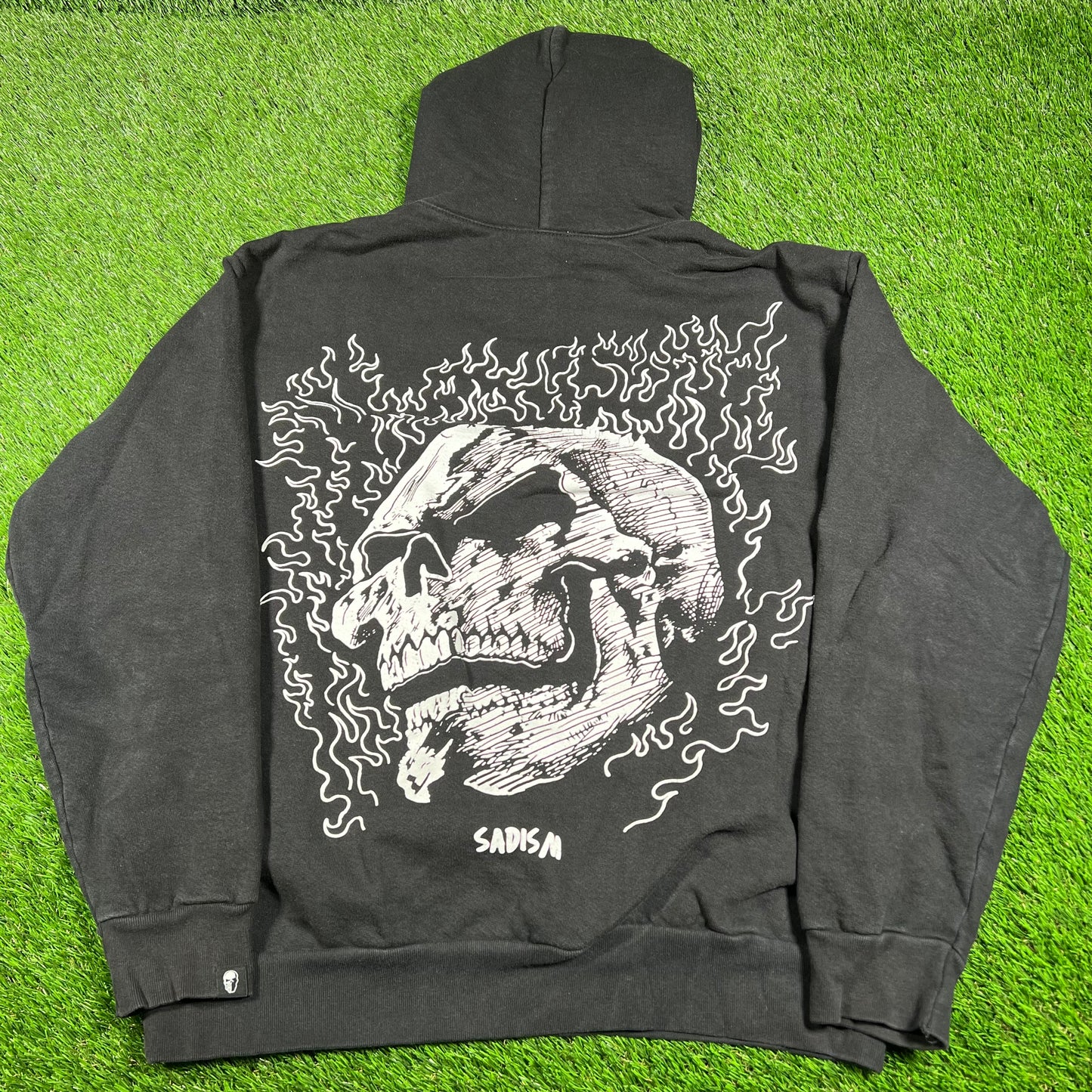 Warren Lotas Sadism Fire Skull Black Hoodie Size XL USED x14673