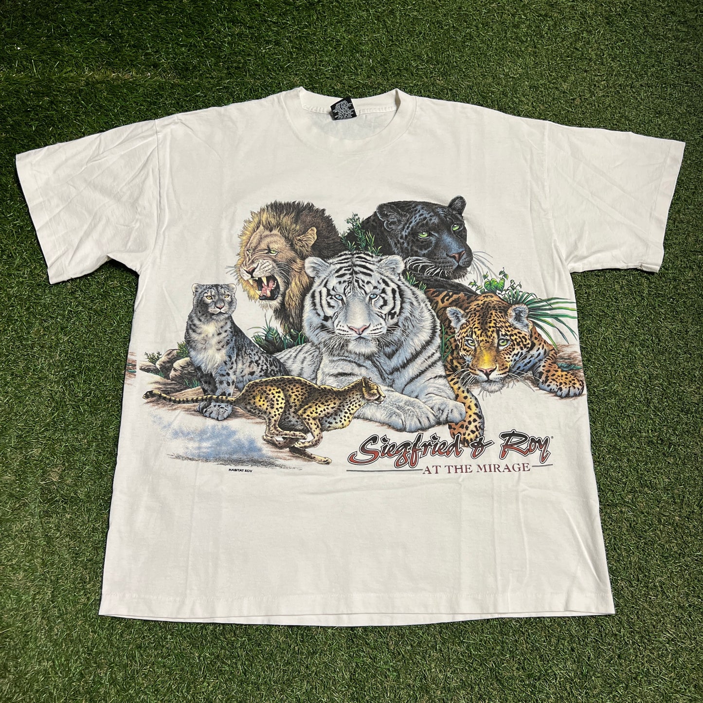 1990s Siegfried & Roy Animal Print White Tee Size XL USED v16391