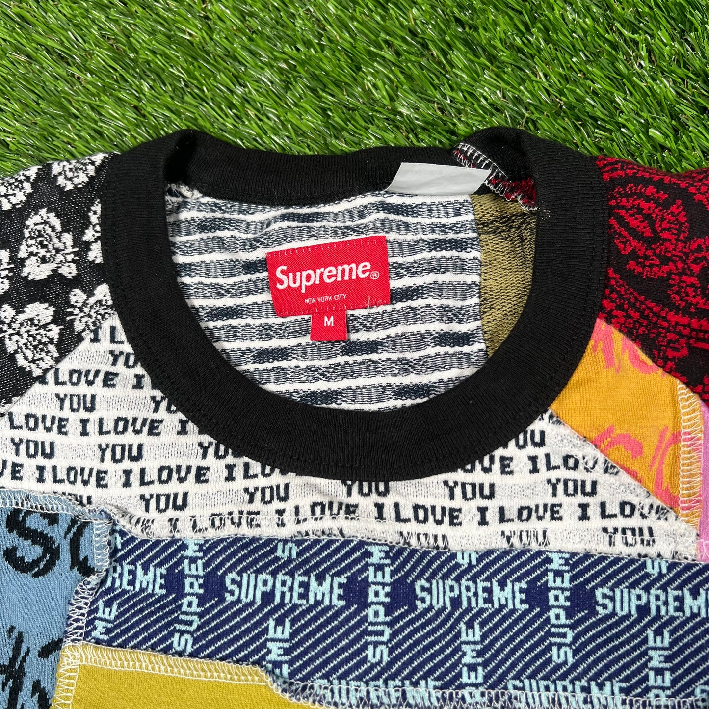 Supreme Patchwork Cable Knit Cardigan Longsleeve Size Medium USED x14911