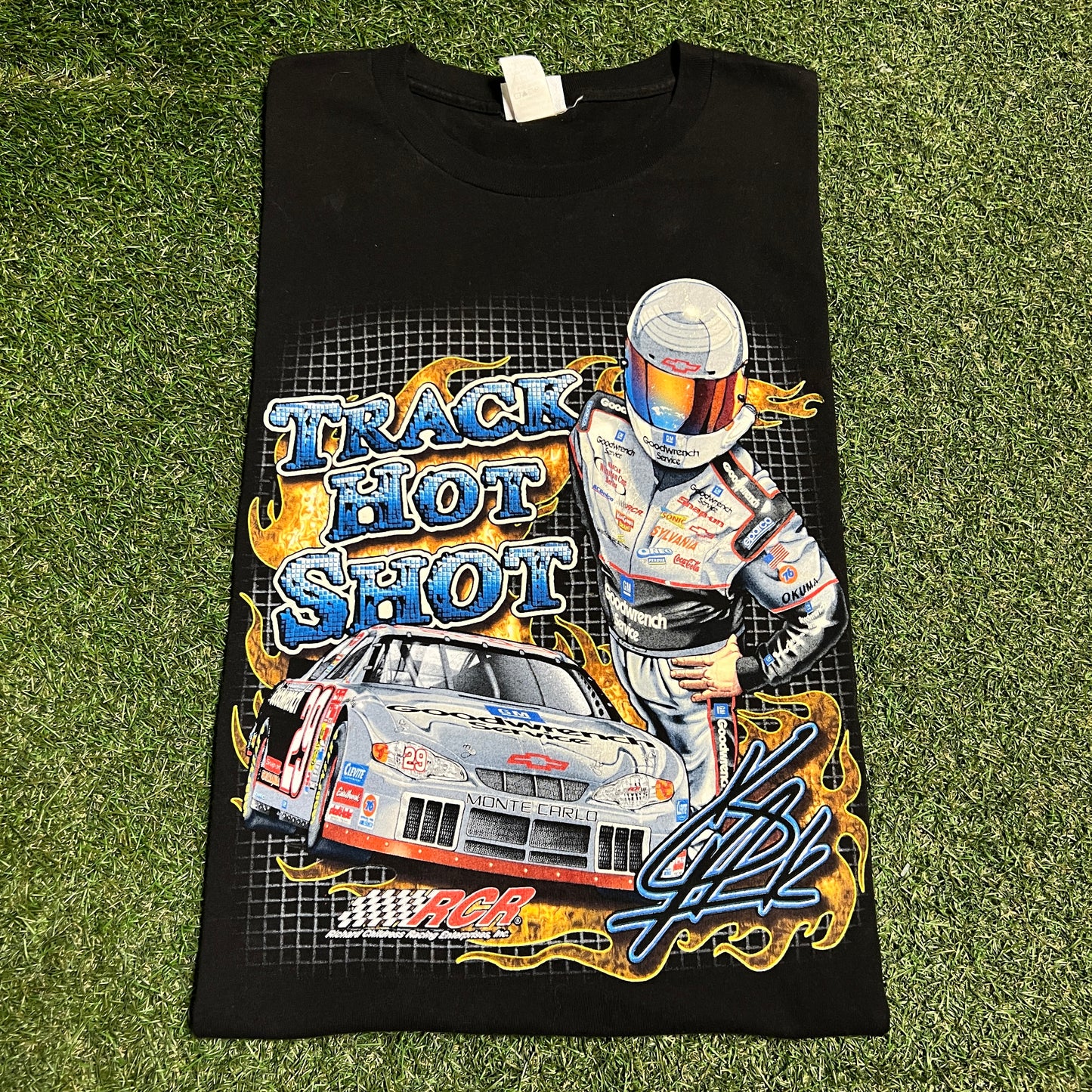 Y2K Track Hot Shot Racing Black Tee Size XL USED v16453