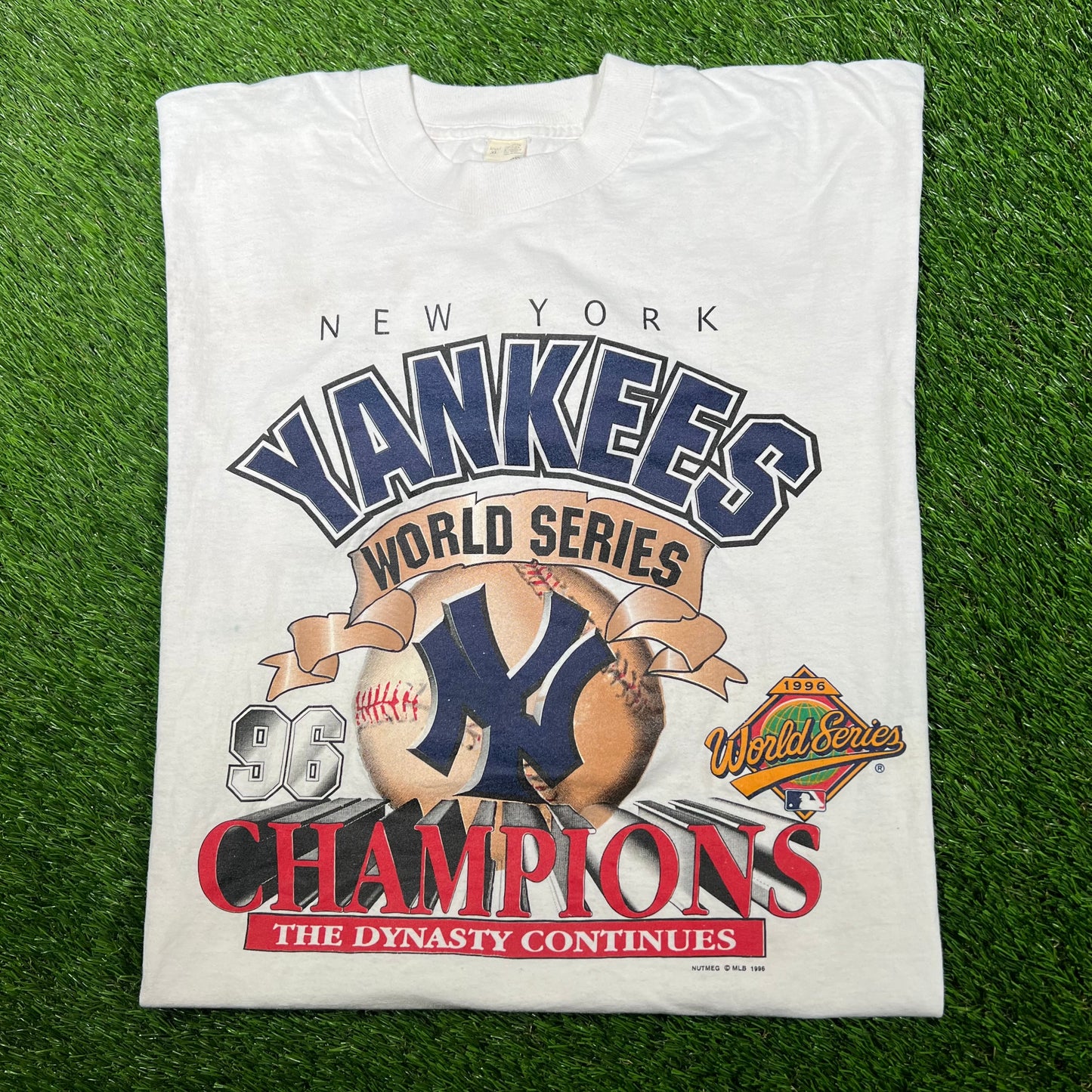 1996 New York Yankees White Championship Tee "The Dyansty Continues" Size XL USED v16993