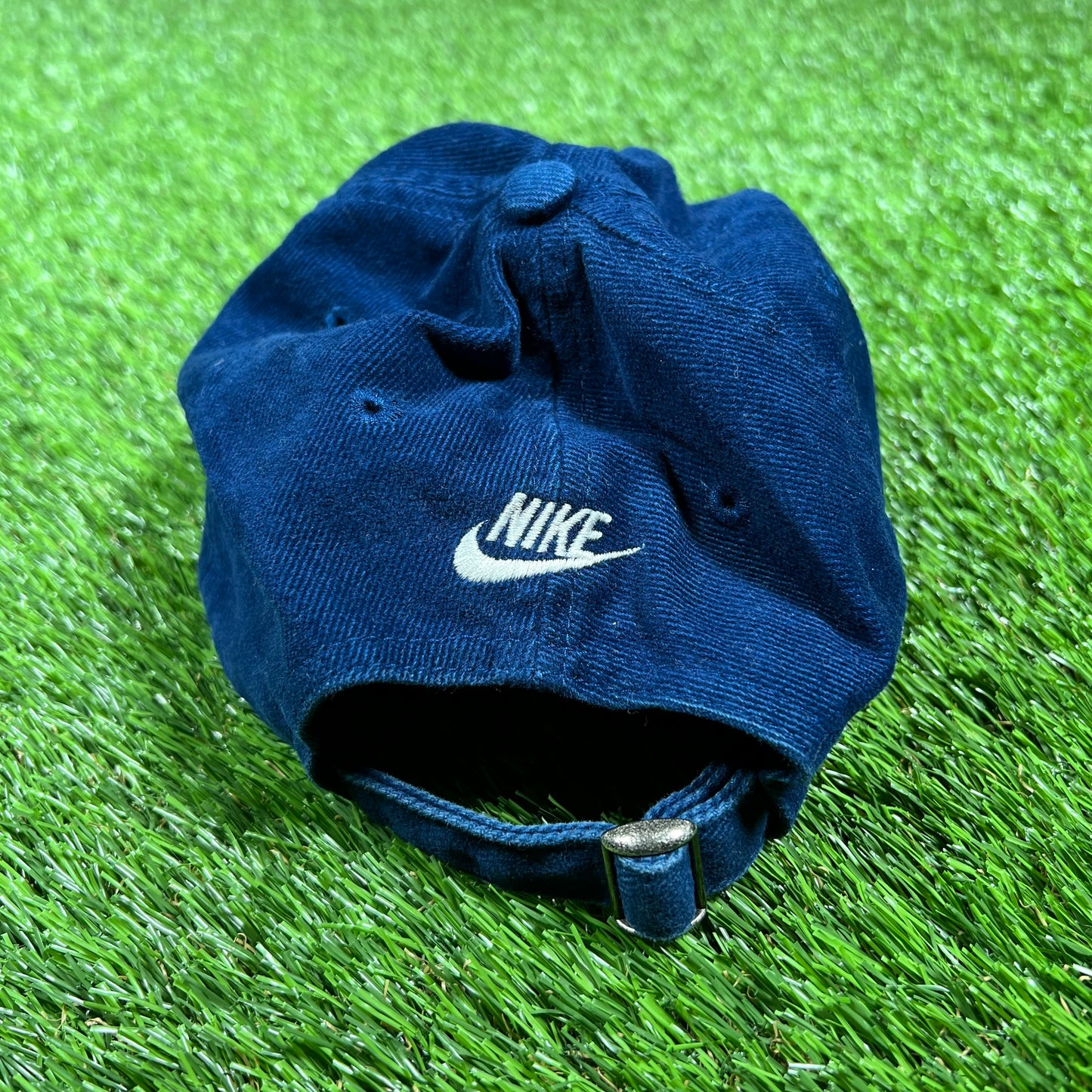 1990s Nike White Check Blue Corduroy Hat Size One Size USED v16812