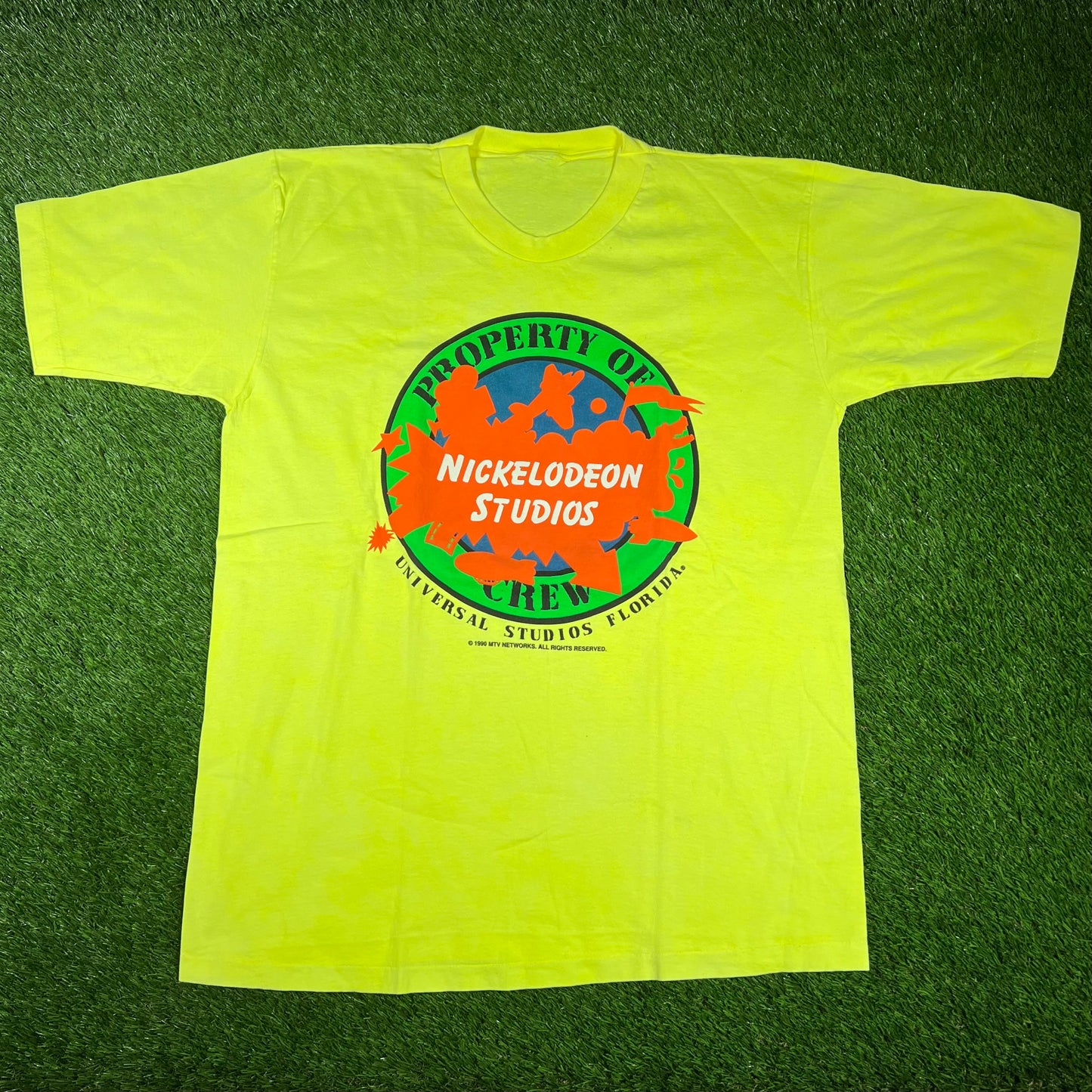 1990 Nickelodeon Studios Big Splat Neon Tee Size XL USED v16778