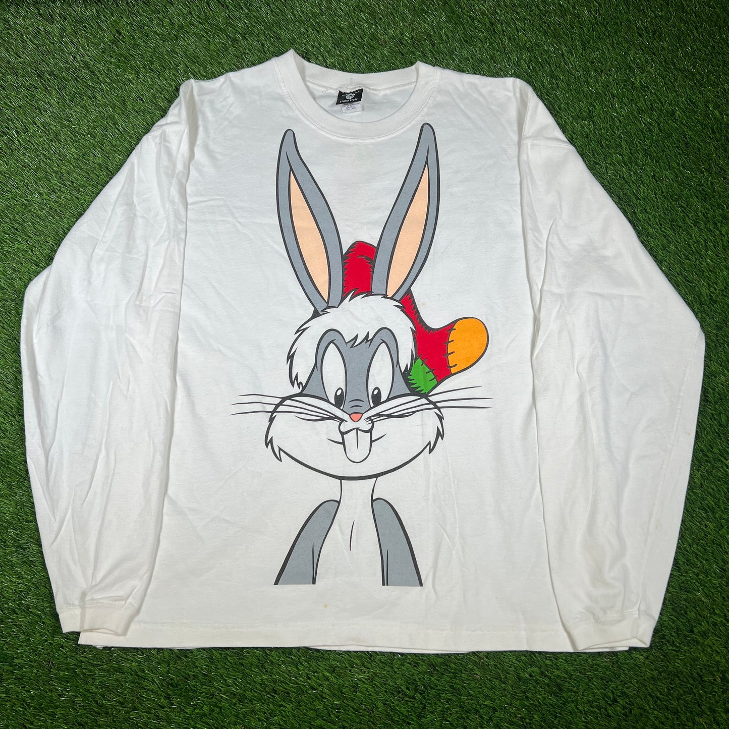1997 Bugs Bunny Wearing Red Hat White Longsleeve Size XL USED v16557