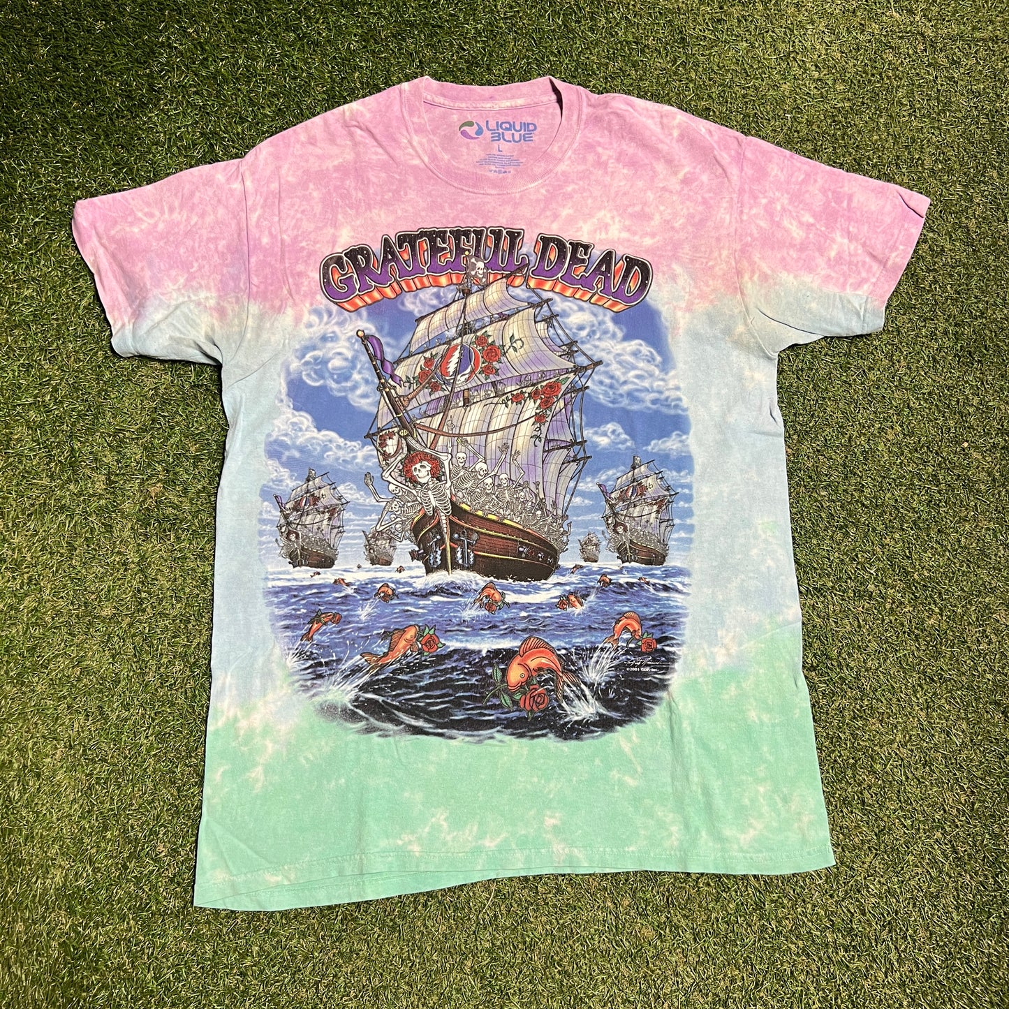2020s Grateful Dead Pirate Boat Ship of Fools Tie Dye Tee Size Large USED v16268