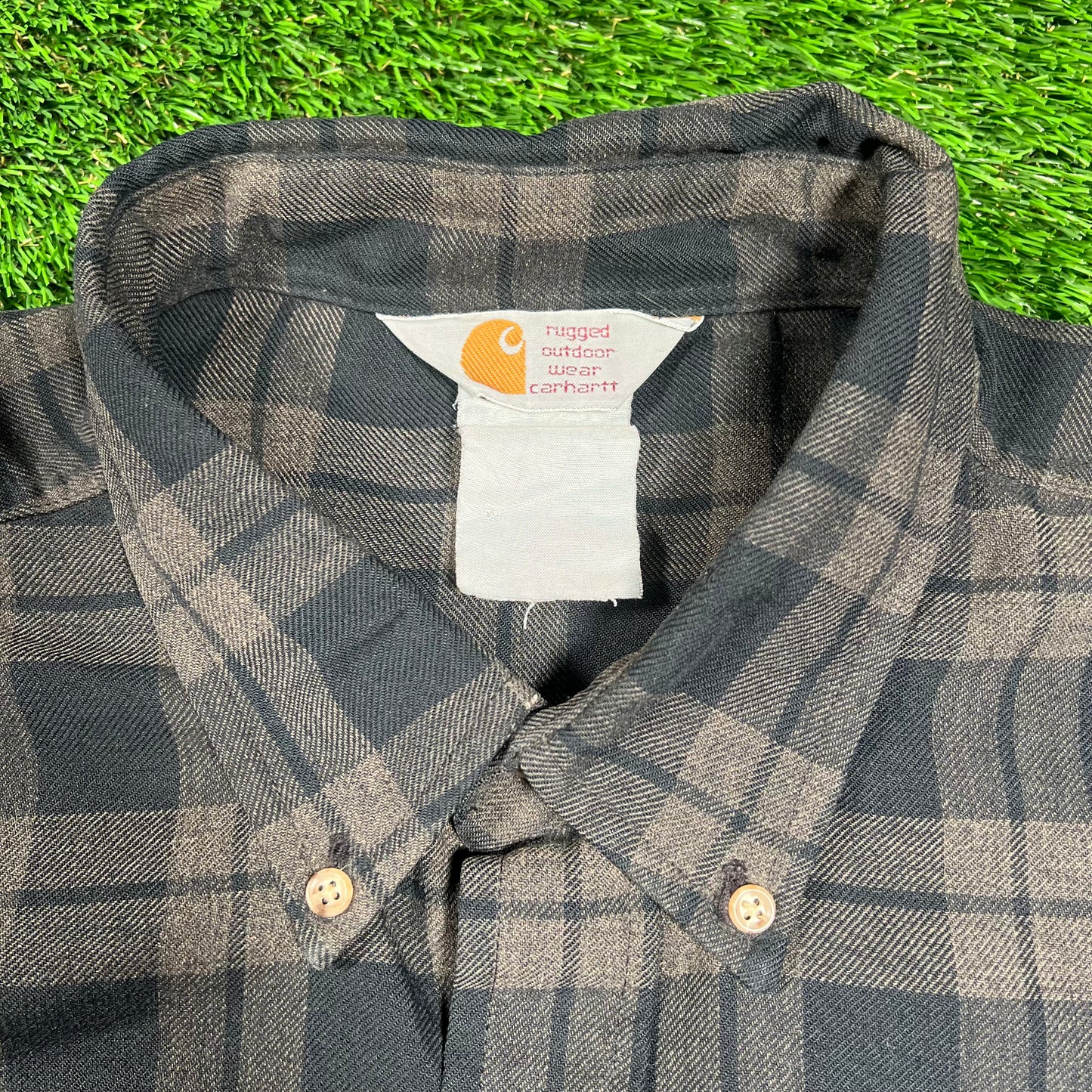 Y2K Carhartt Plaid Black Button Up Longsleeve Size XL USED v18598