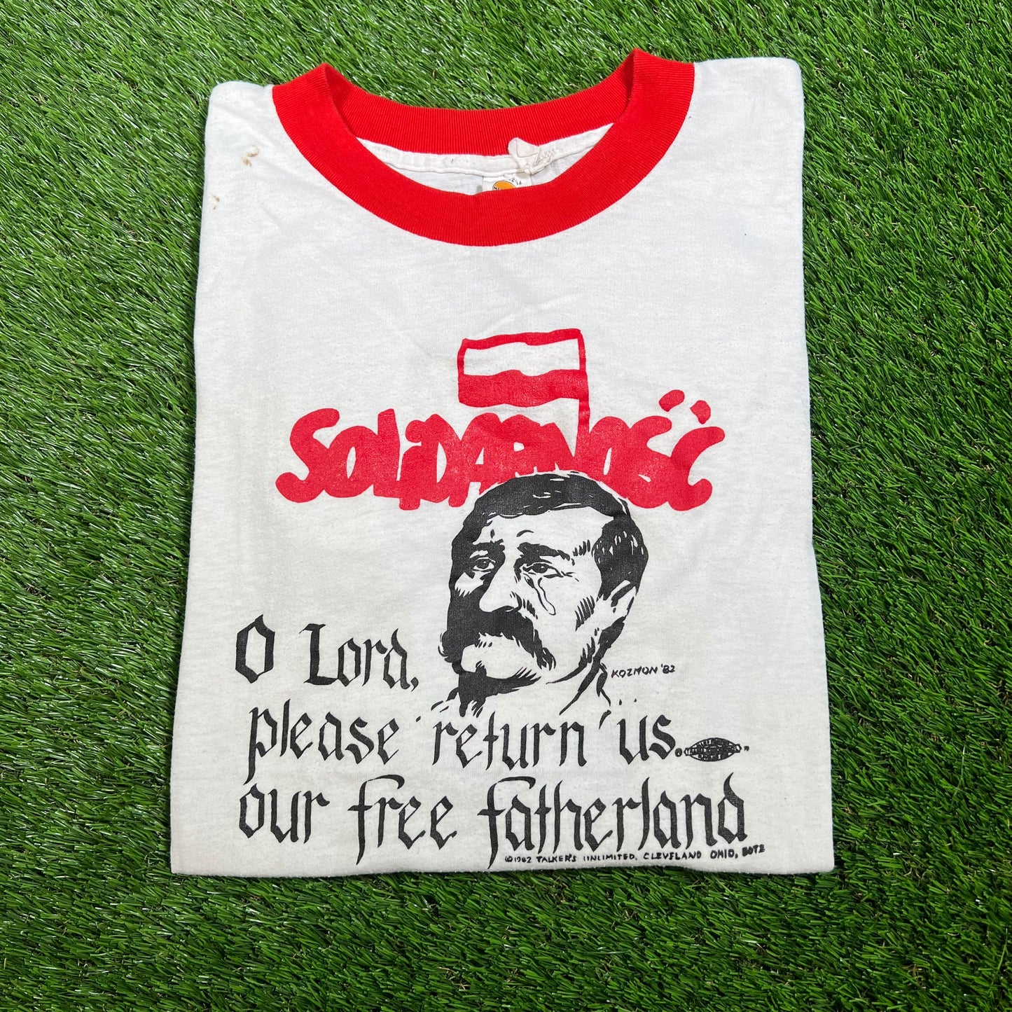 1980s Josef Stalin "Fatherland" White Ringer Tee Size Large USED v16521