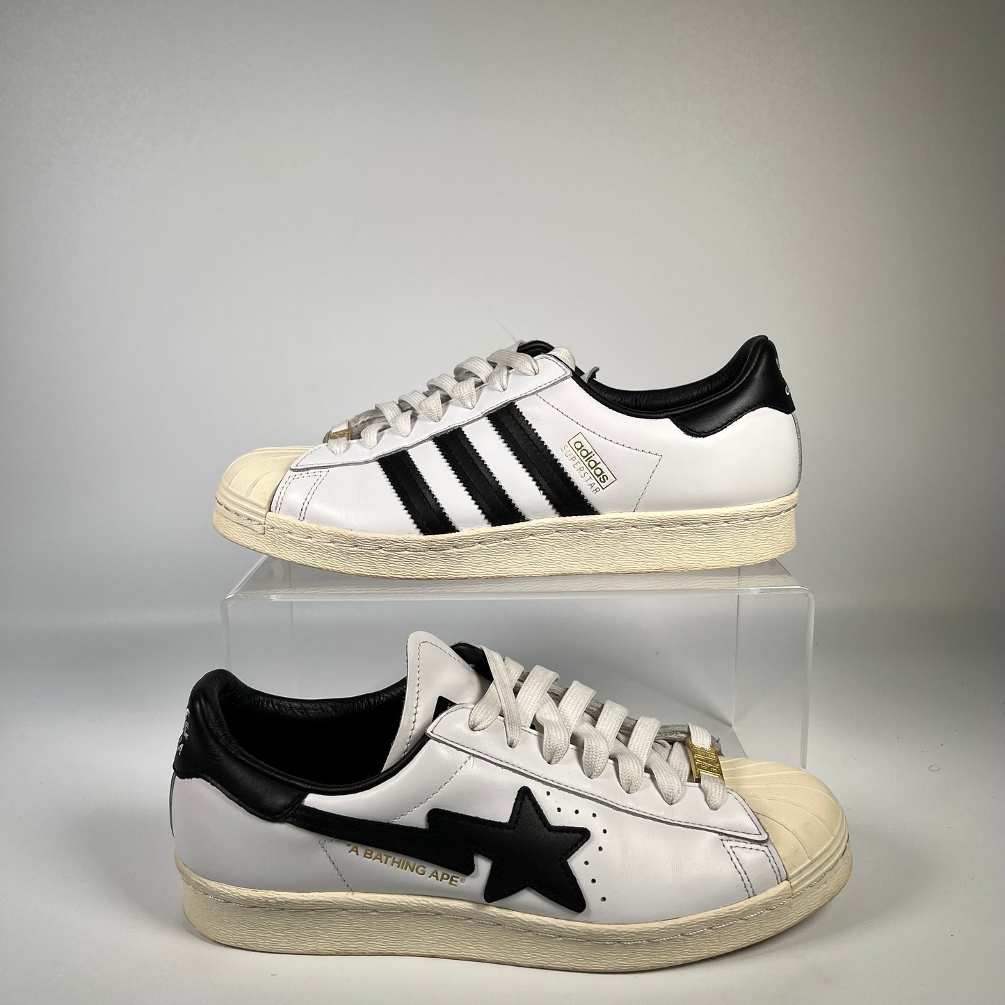 Adidas x Bape Superstar 80s White Black (2021) Size 7.5 USED s17838