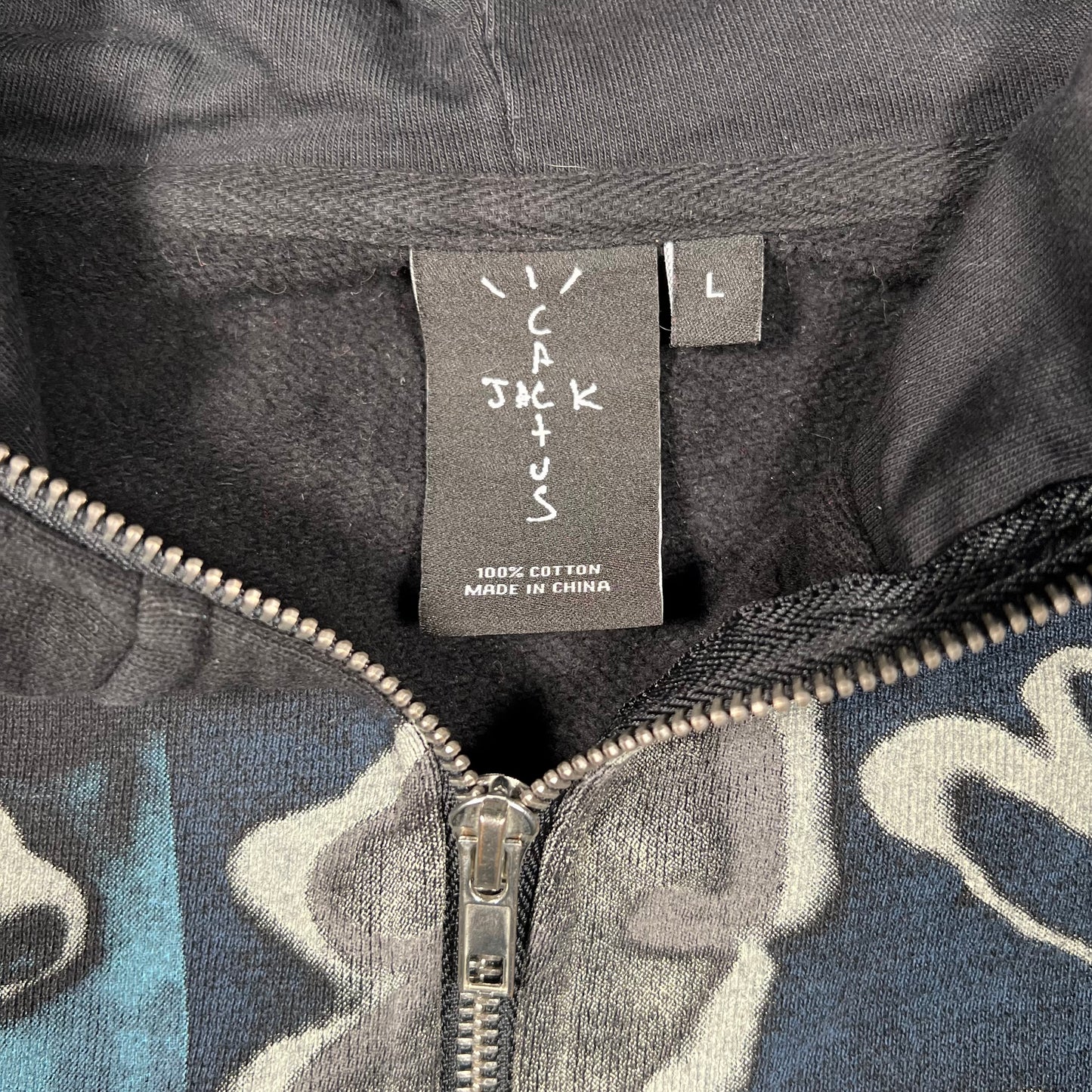 Travis Scott Fragment Skeleton Navy Full Zip Hoodie Size Large USED x17493