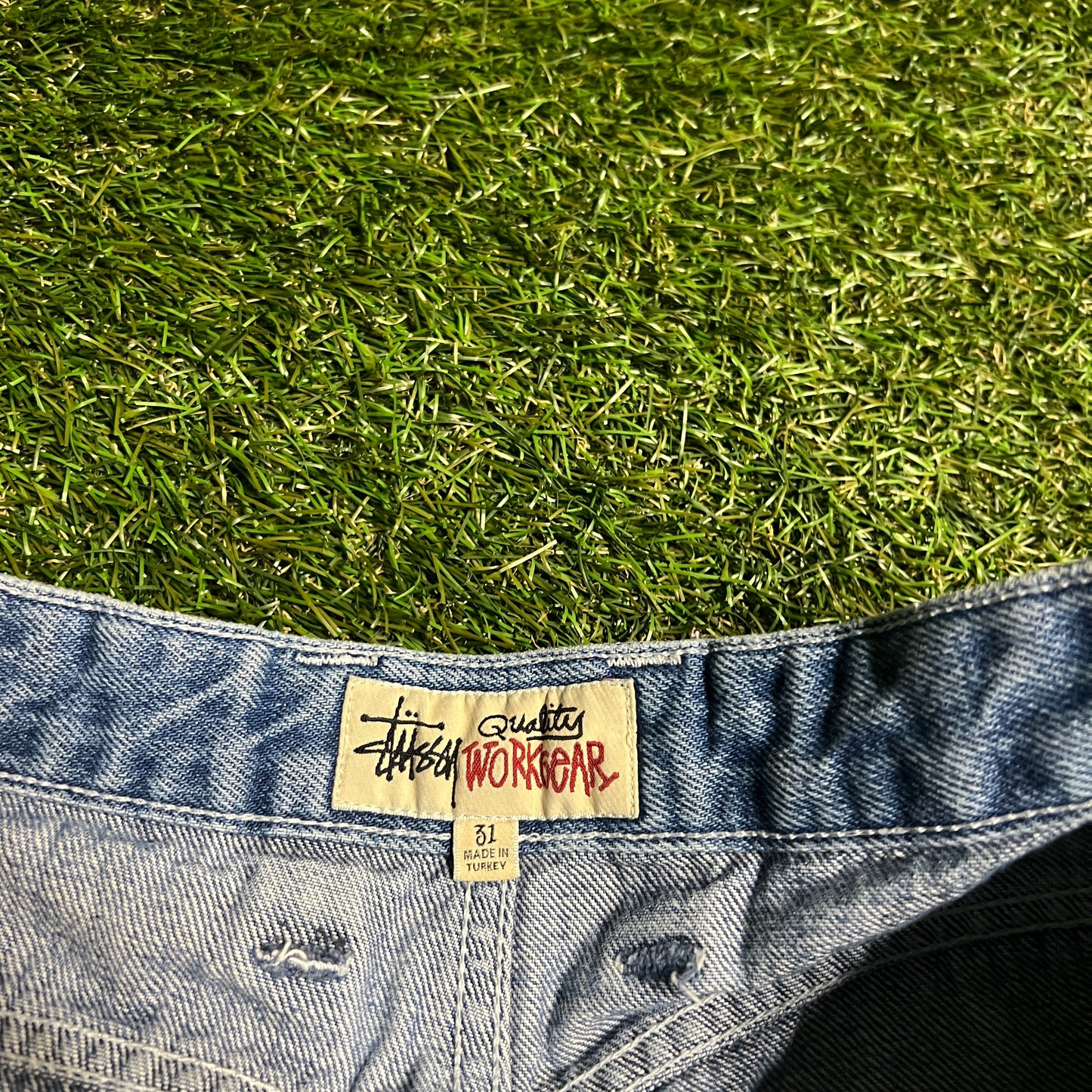 Stussy Workwear Double Knee Blue Denim Jeans Size 31 USED x13785