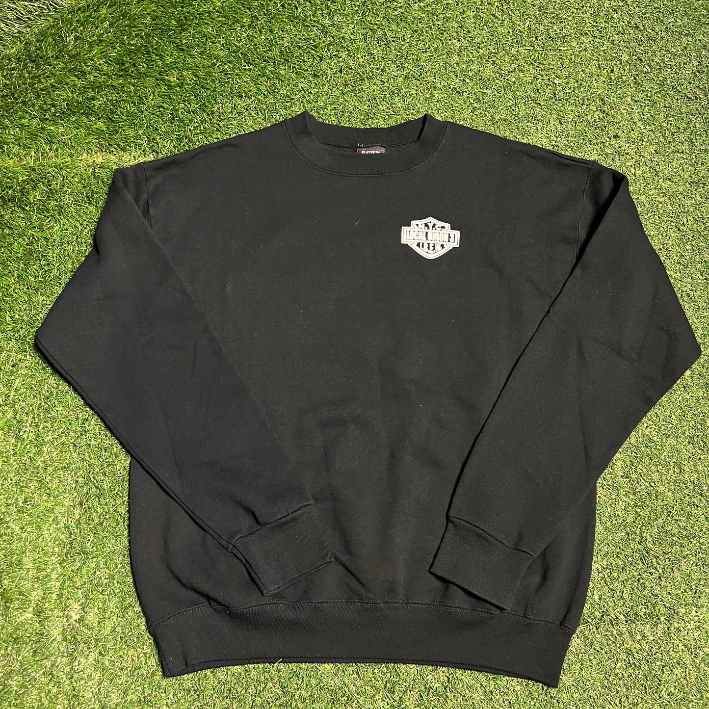 Y2K Local Union 3 NYC Harley Logo Black Crewneck Size XL USED v16470