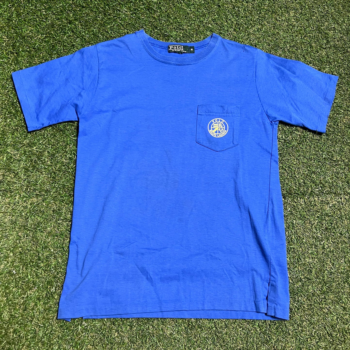 Y2K Polo Ralph Lauren Blue Pocket Tee Size Medium USED v16401