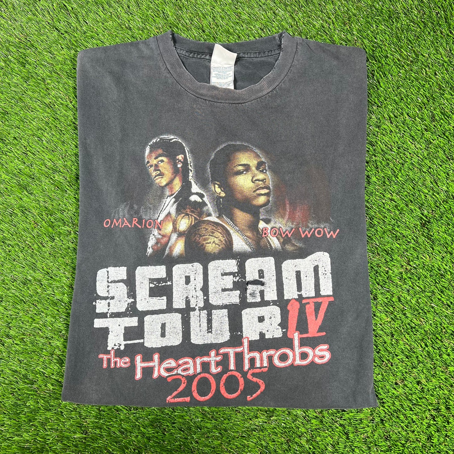 2005 Scream Tour Heart Throbs Bow Wow Omarion Rap Black Tee Size Large USED v16586