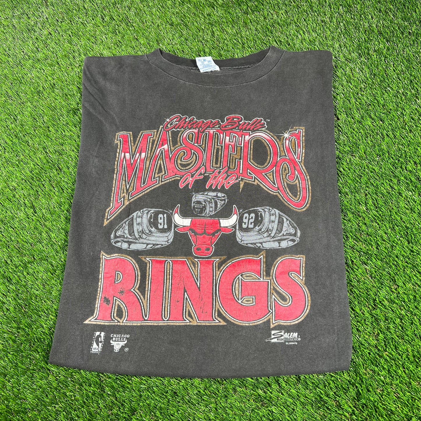1992 Chicago Bulls Master of The Rings Black Tee Size XL USED v16730