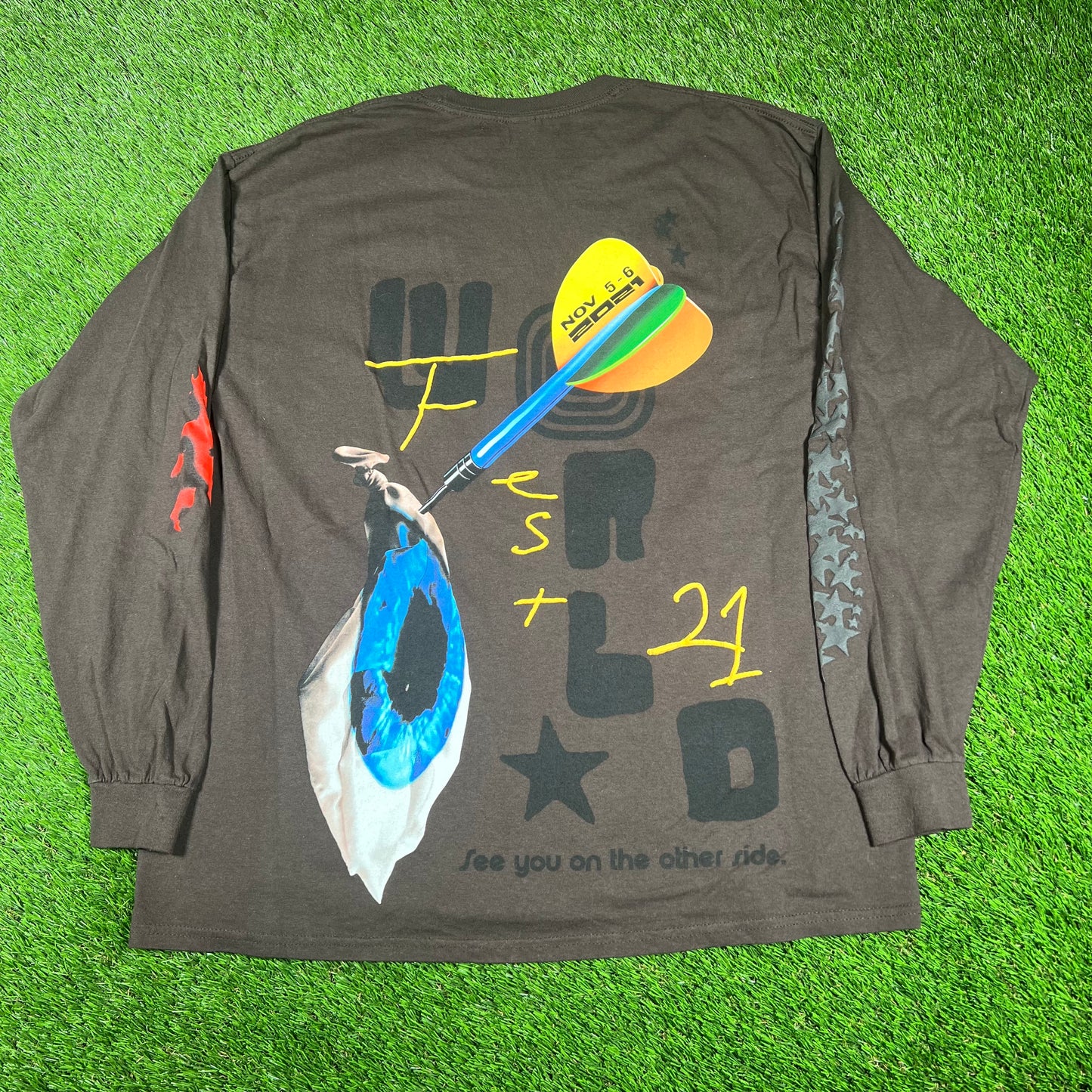 2021 Astroworld Fest Walking Through Portal Brown Longsleeve Size Large USED x14569
