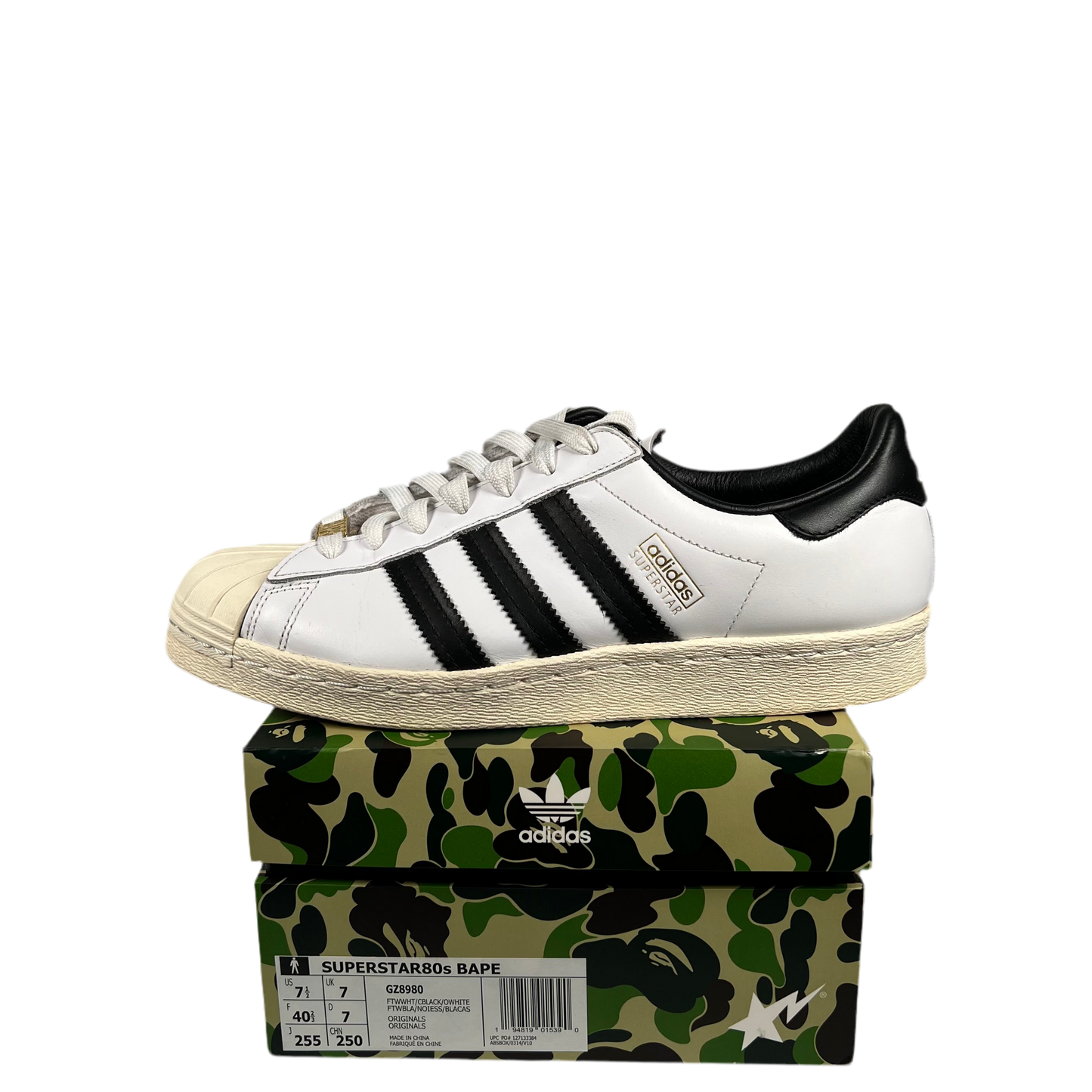 Adidas x Bape Superstar 80s White Black (2021) Size 7.5 USED s17838