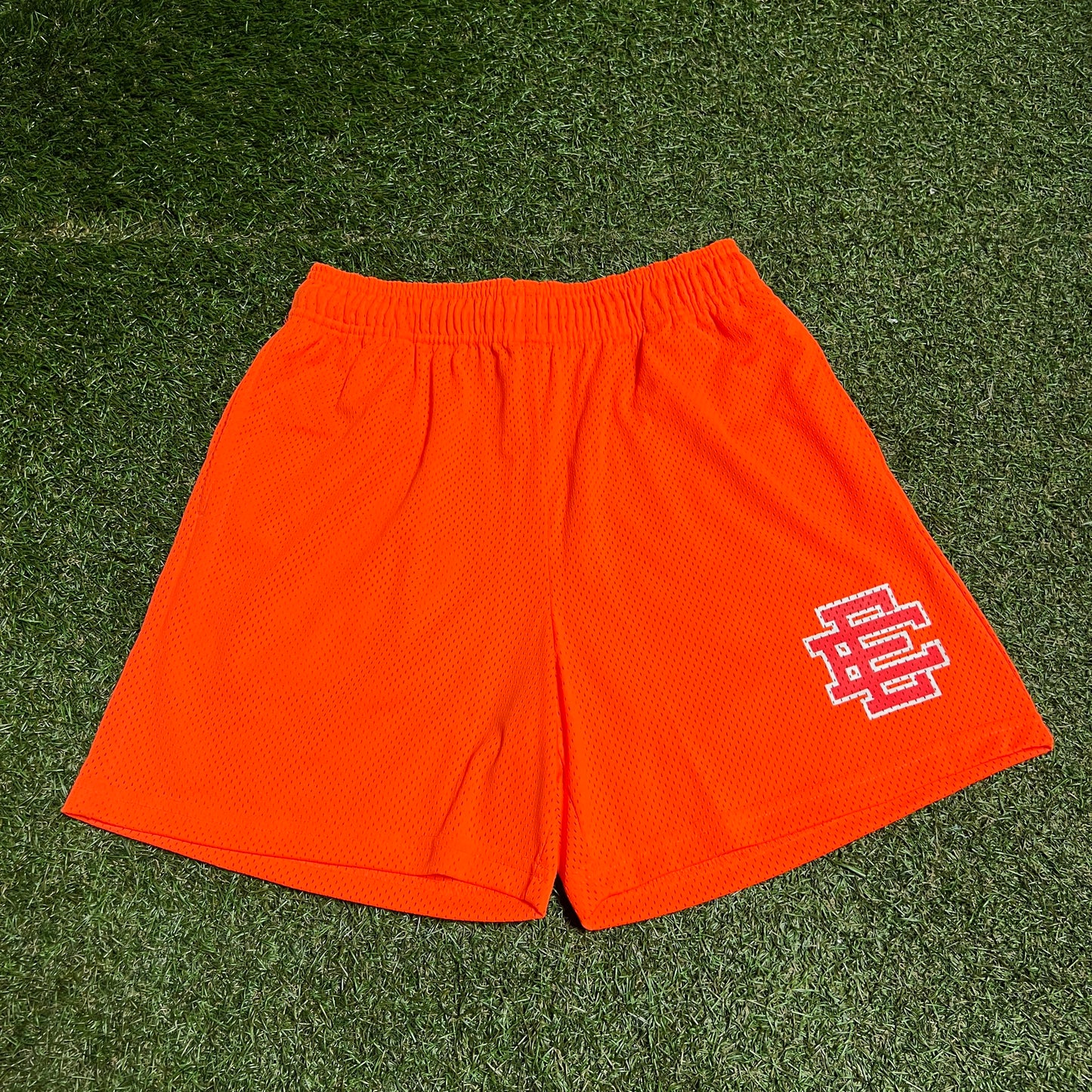 Eric Emanuel Red Logo Orange Shorts Size Large NEW x13452